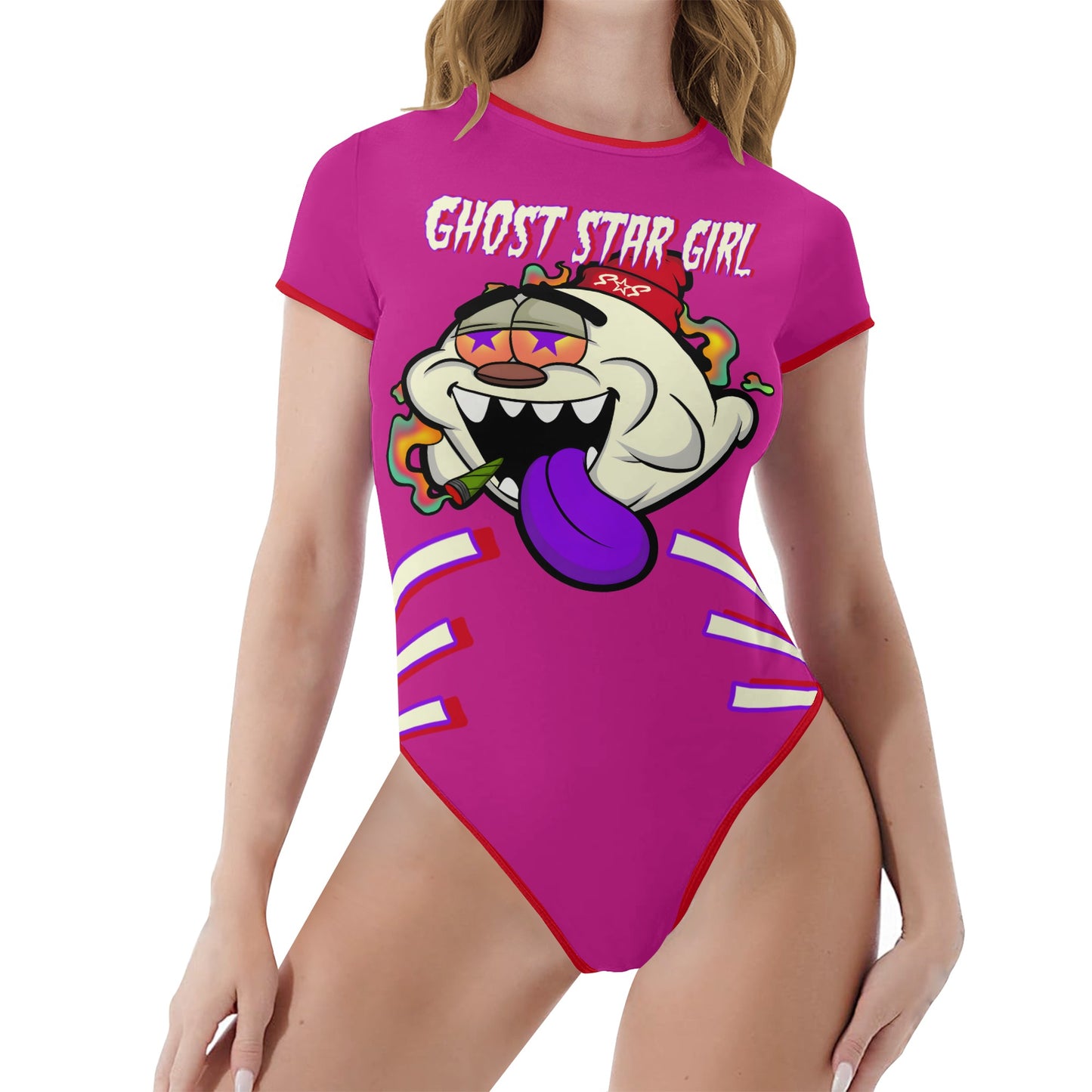 G.S.G Ghost Star Girl S.O.S Ghost Edition Womens  Purple Soft Short Sleeve Bodysuit