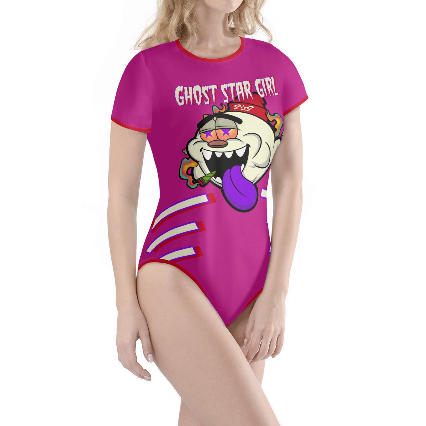 G.S.G Ghost Star Girl S.O.S Ghost Edition Womens  Purple Soft Short Sleeve Bodysuit