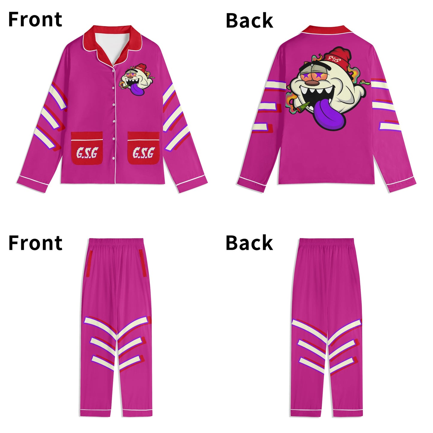 G.S.G Ghost Star Ghouls Unisex Purple/Maroon Long Sleeve Adult Nightwear Pajama Set