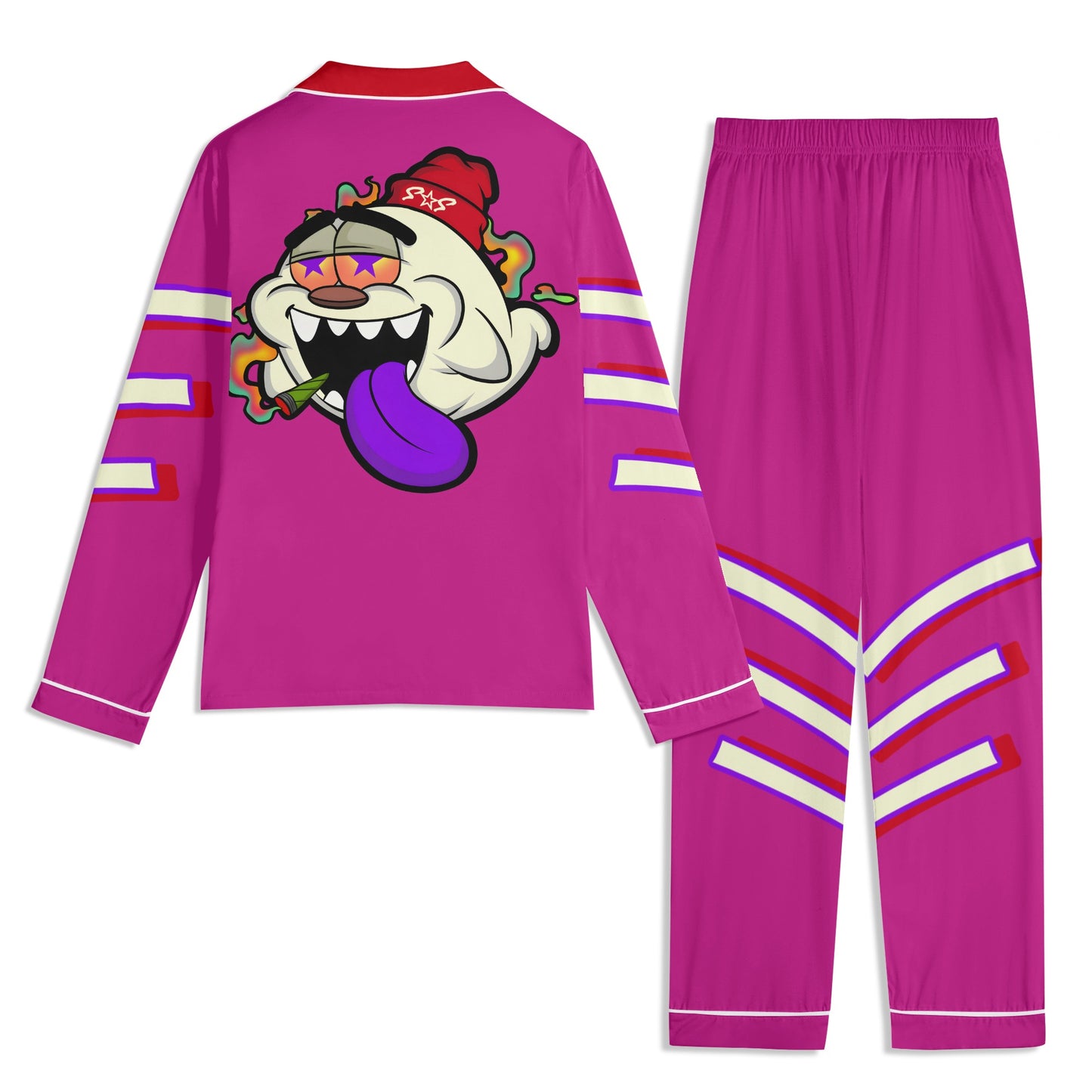 G.S.G Ghost Star Ghouls Unisex Purple/Maroon Long Sleeve Adult Nightwear Pajama Set