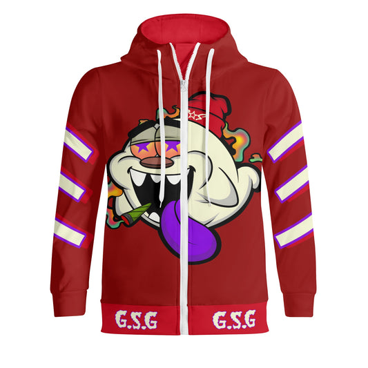 G.S.G Ghost Star Ghouls S.O.S Ghost Edition Maroon Adult Full Zip Turtleneck Hoodie Streetwear