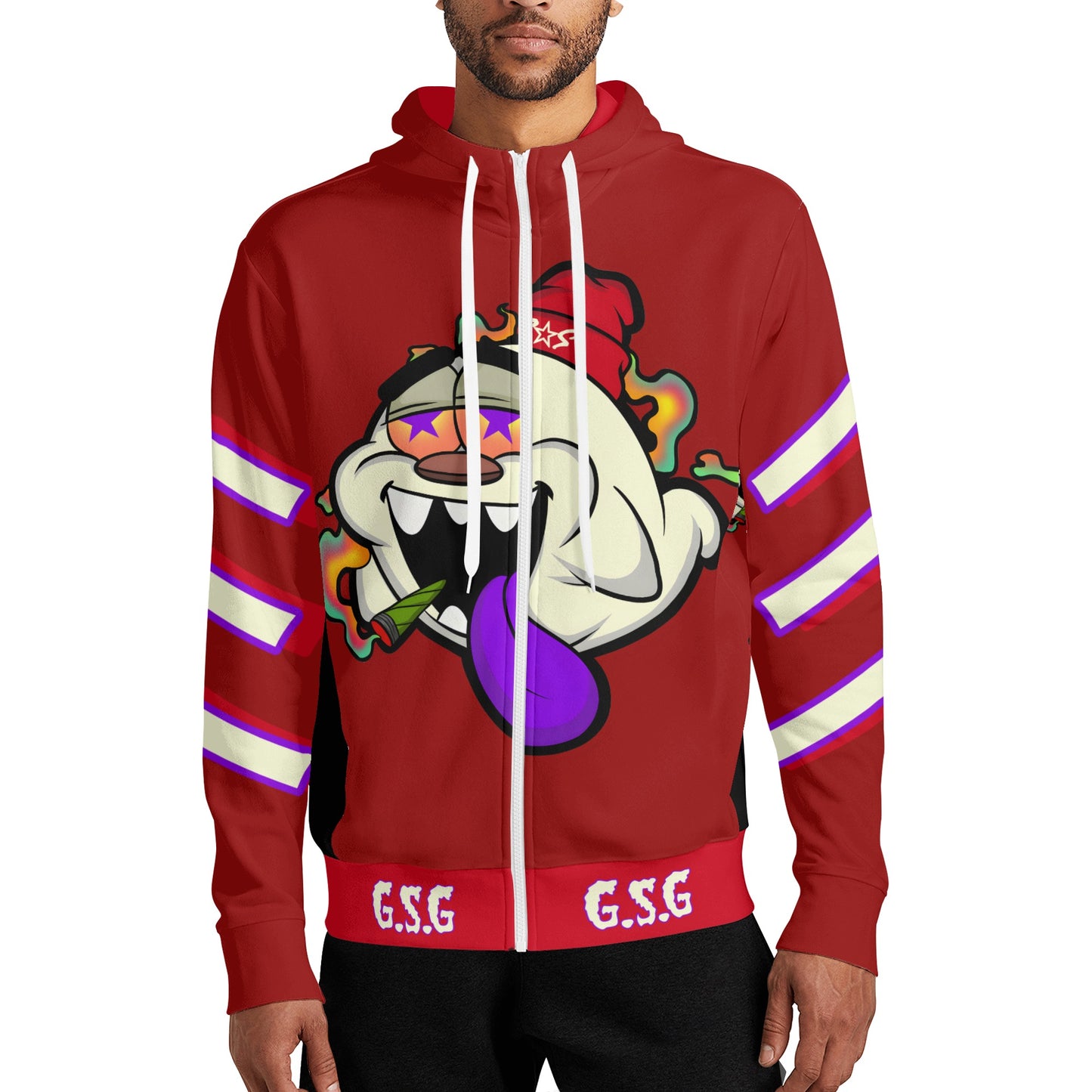 G.S.G Ghost Star Ghouls S.O.S Ghost Edition Maroon Adult Full Zip Turtleneck Hoodie Streetwear