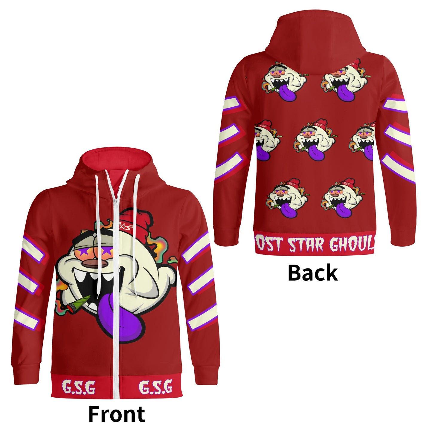 G.S.G Ghost Star Ghouls S.O.S Ghost Edition Maroon Adult Full Zip Turtleneck Hoodie Streetwear