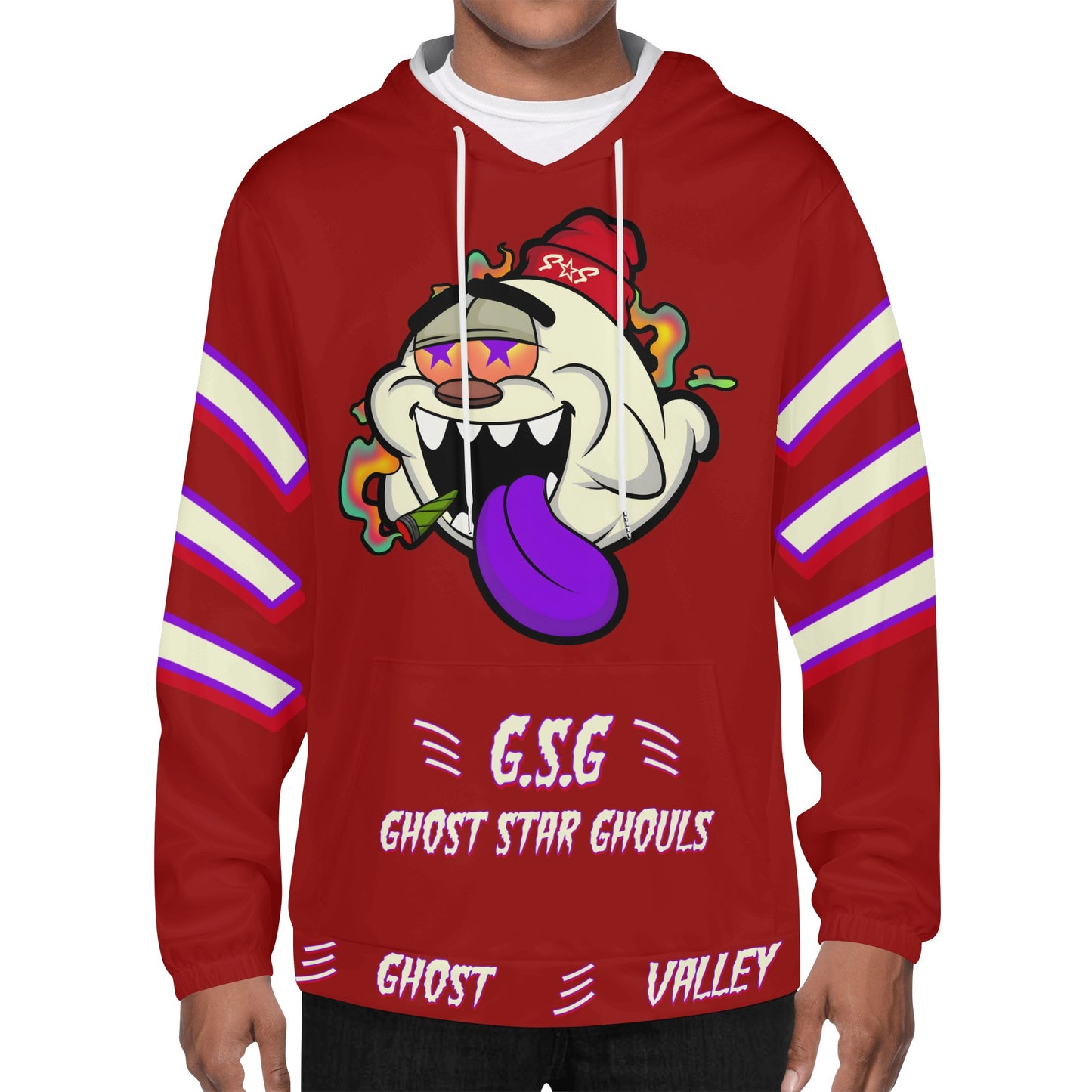 G.S.G Ghost Star Ghouls Mens Maroon Lightweight Hoodie