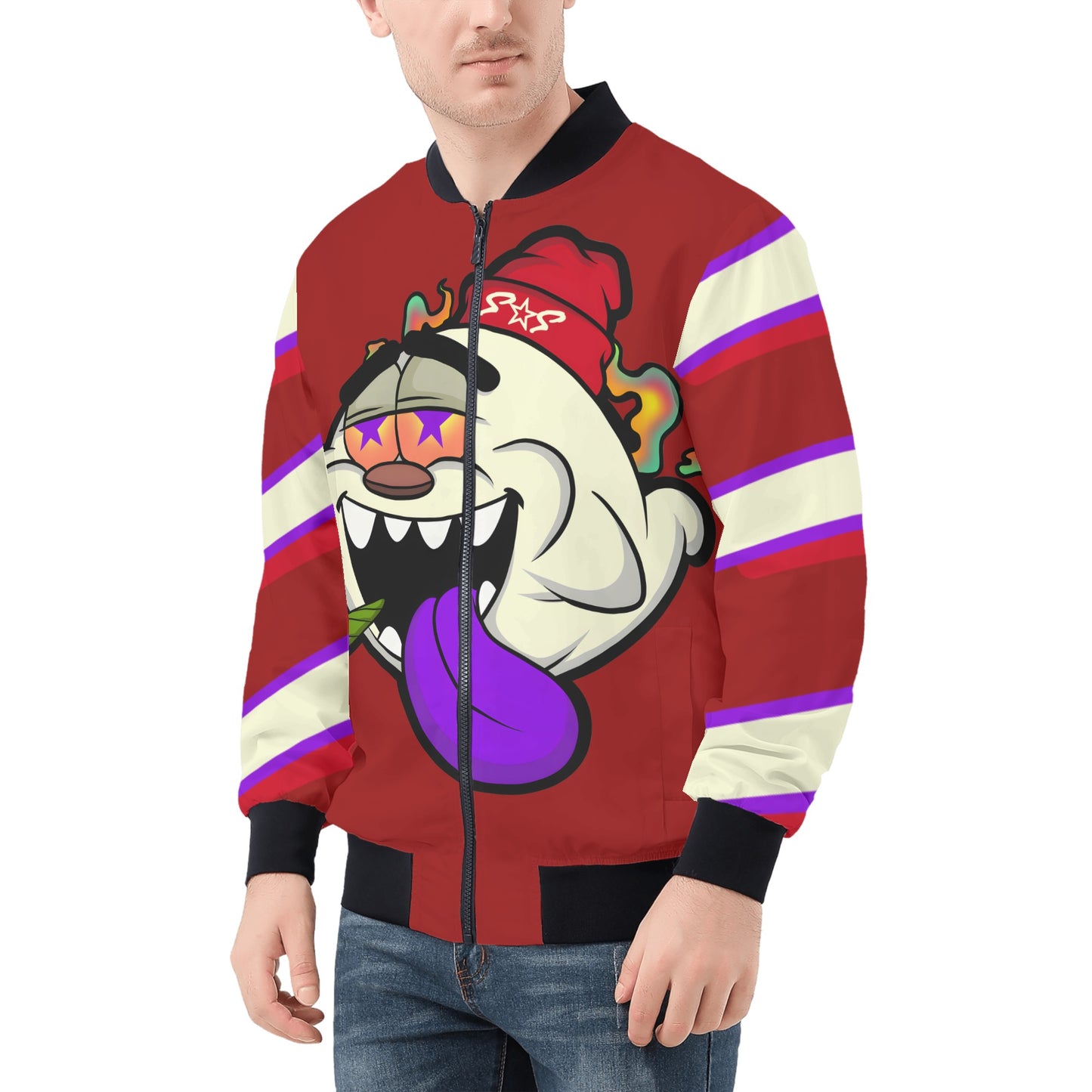 G.S.G Ghost Star Ghouls Mens Maroon Zip Up Jacket