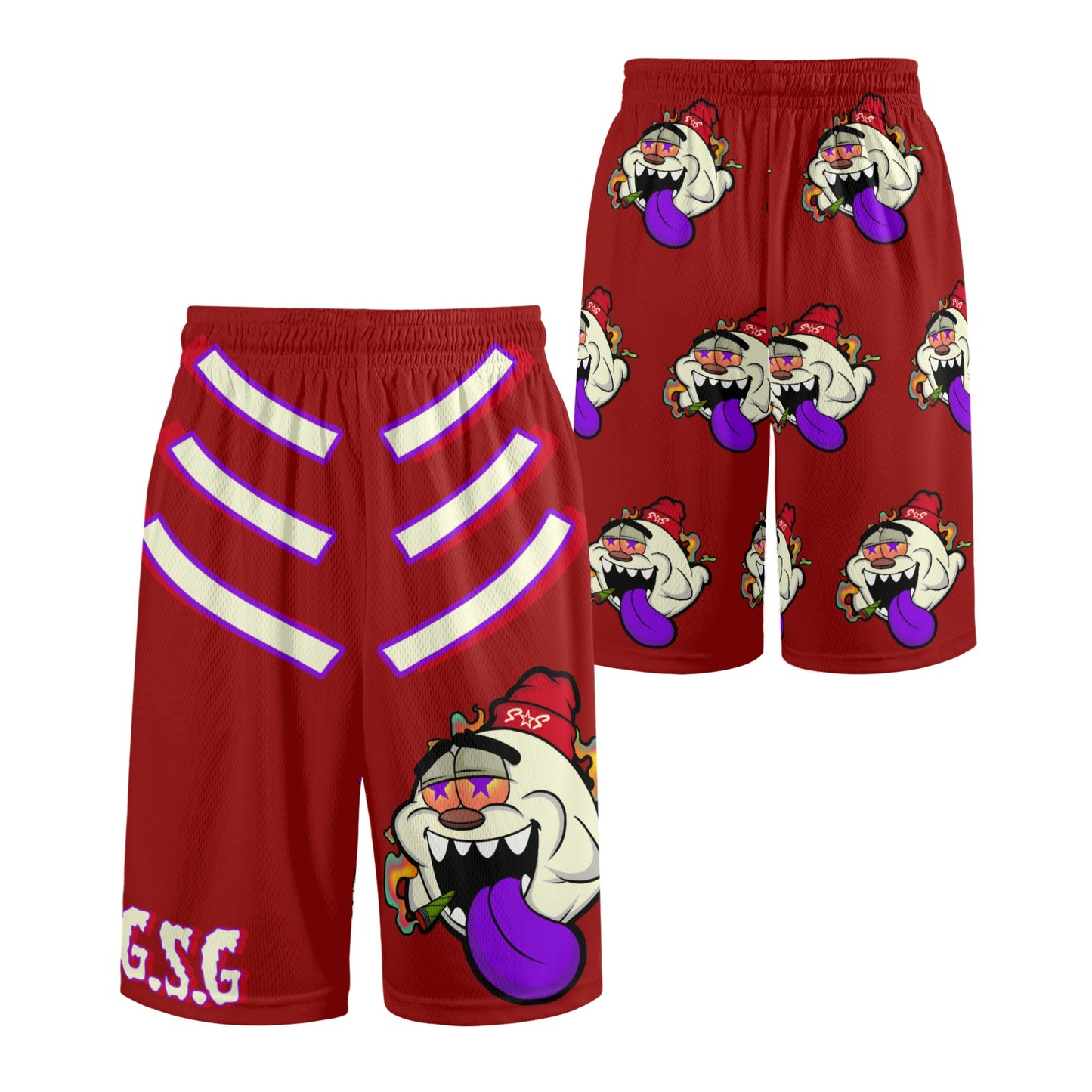 G.S.G Ghost Star Ghouls S.O.S Ghost Edition Mens Maroon Basketball Shorts