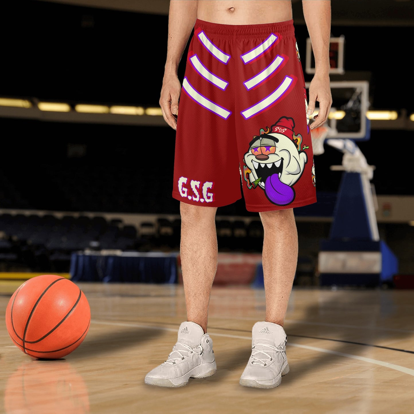 G.S.G Ghost Star Ghouls S.O.S Ghost Edition Mens Maroon Basketball Shorts