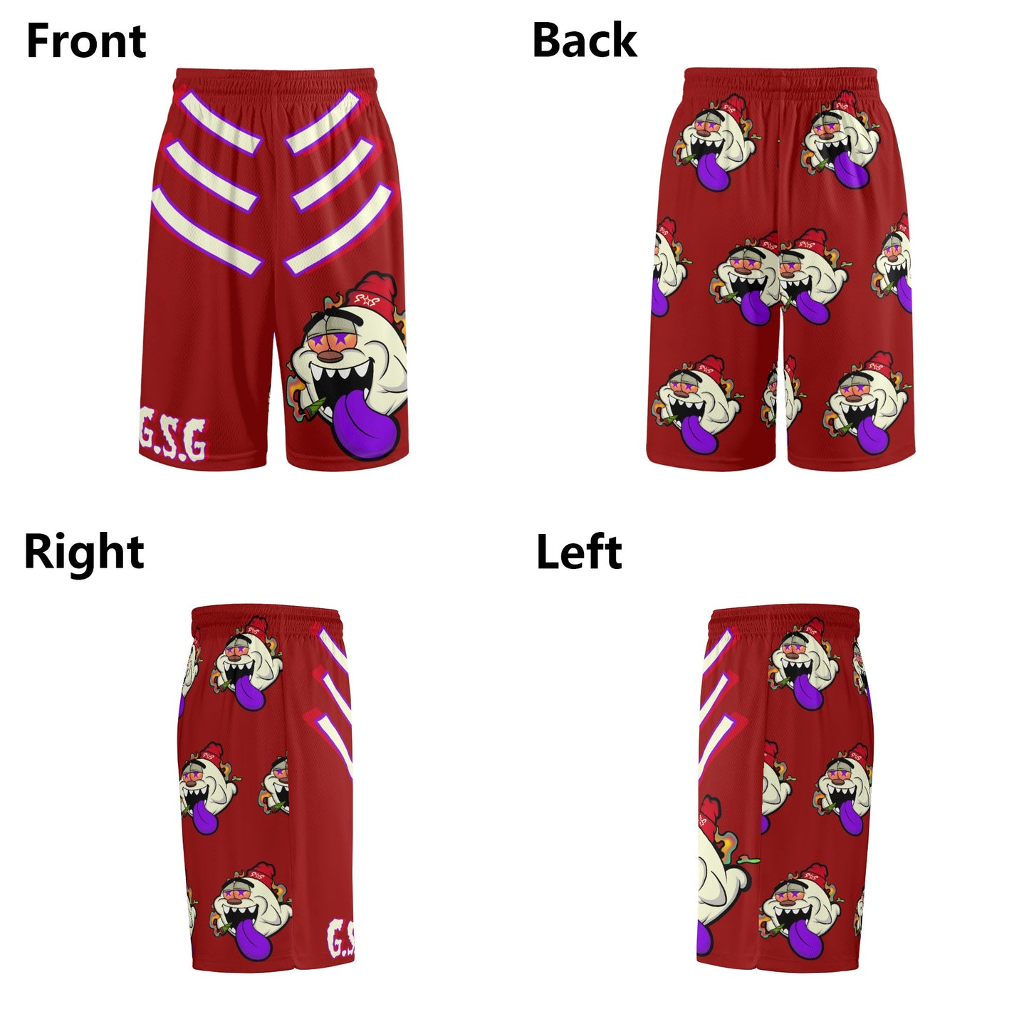 G.S.G Ghost Star Ghouls S.O.S Ghost Edition Mens Maroon Basketball Shorts