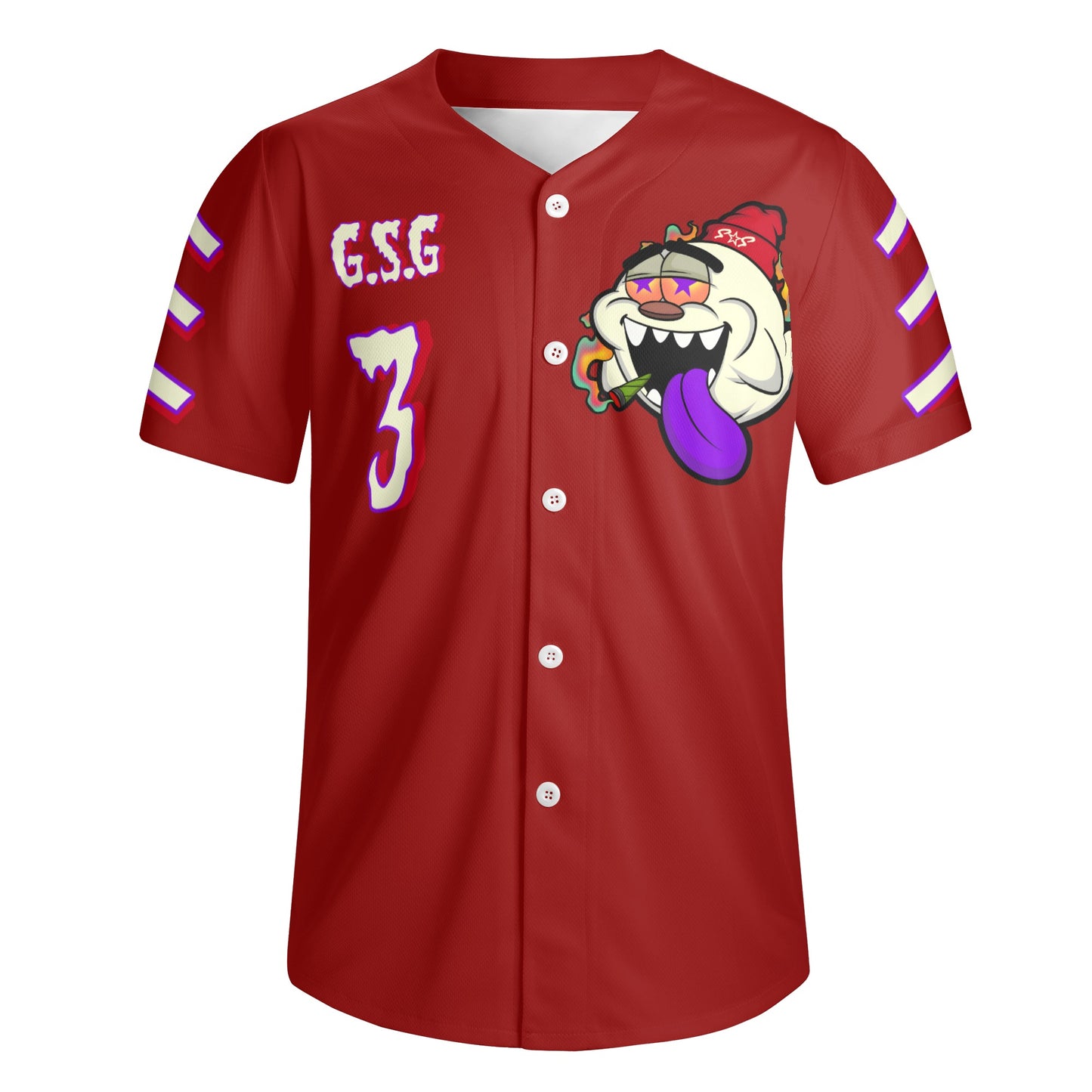 G.S.G Ghost Star Ghouls Mens Maroon Short Sleeve Baseball Jersey