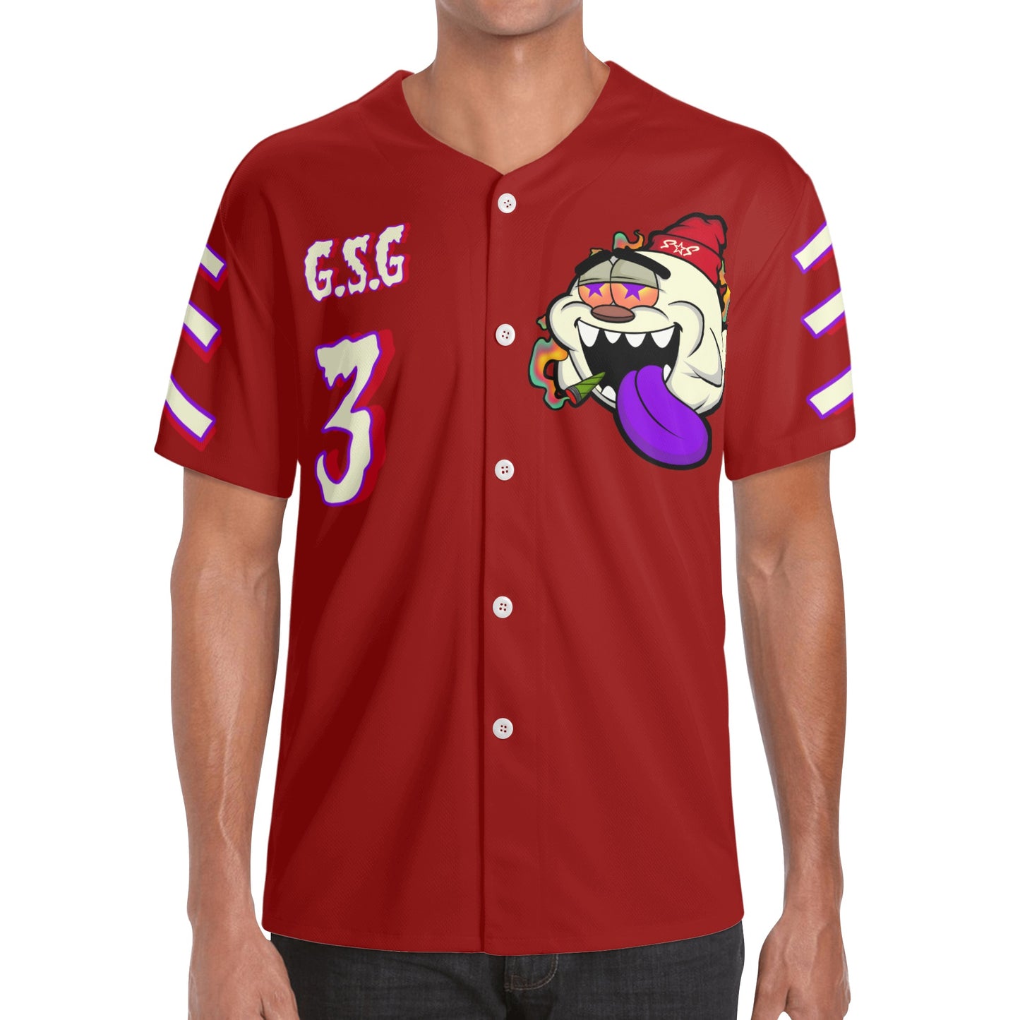 G.S.G Ghost Star Ghouls Mens Maroon Short Sleeve Baseball Jersey