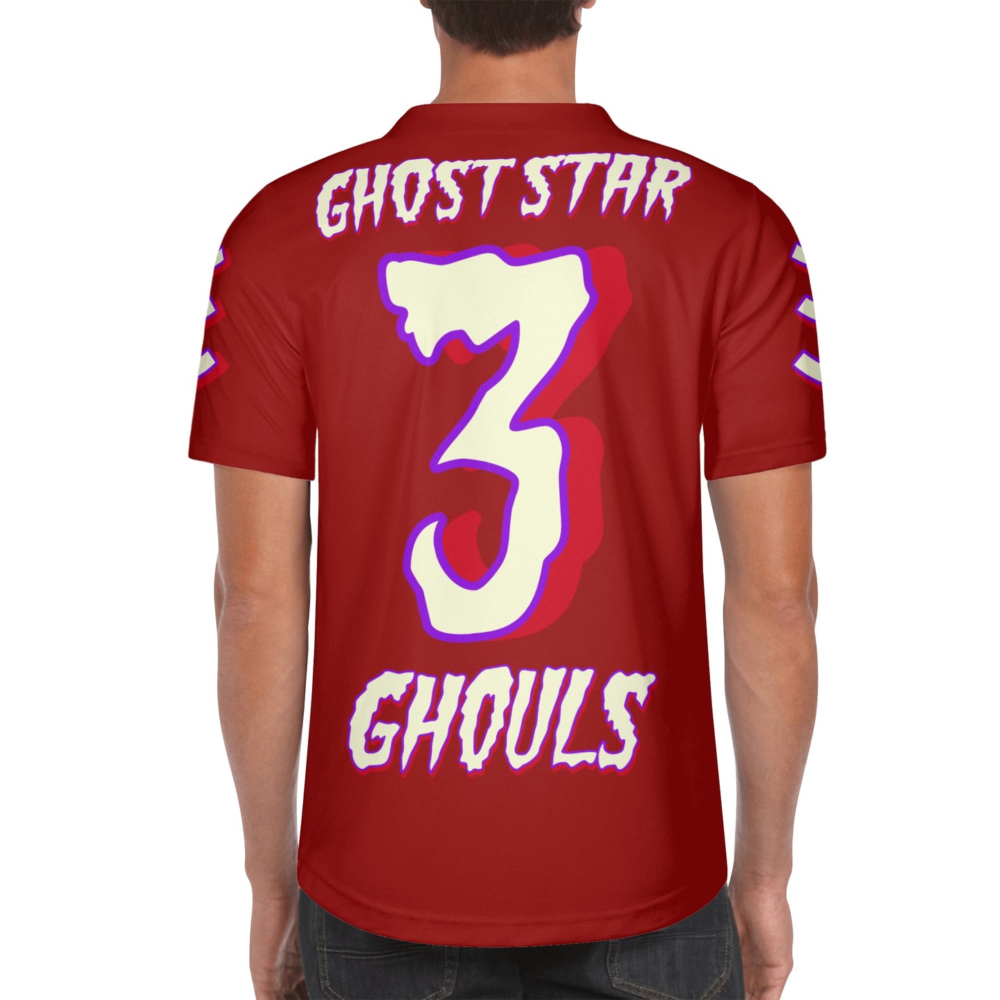 G.S.G Ghost Star Ghouls Mens Maroon Short Sleeve Baseball Jersey