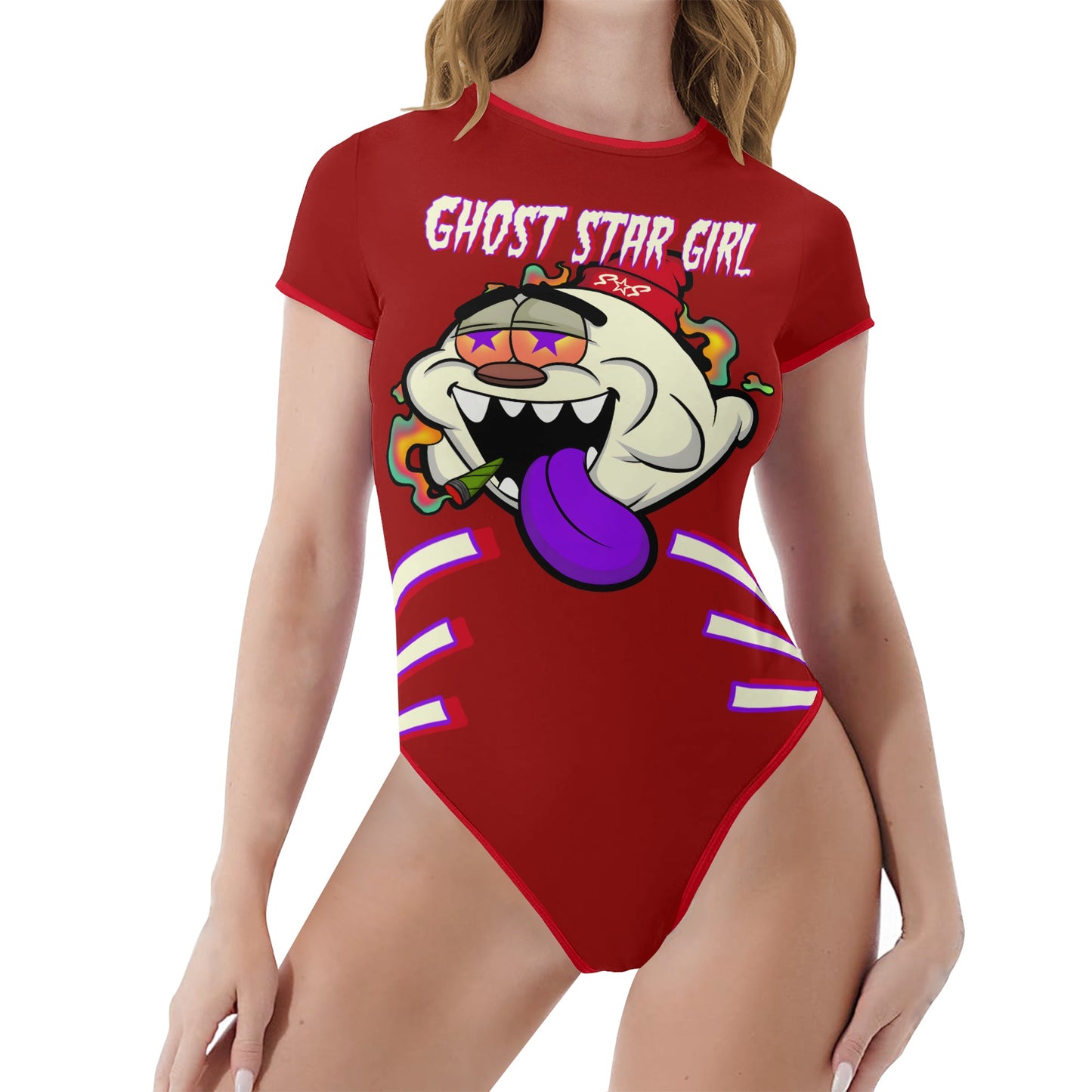 G.S.G Ghost Star Girl Maroon Edition Womens Soft Short Sleeve Bodysuit