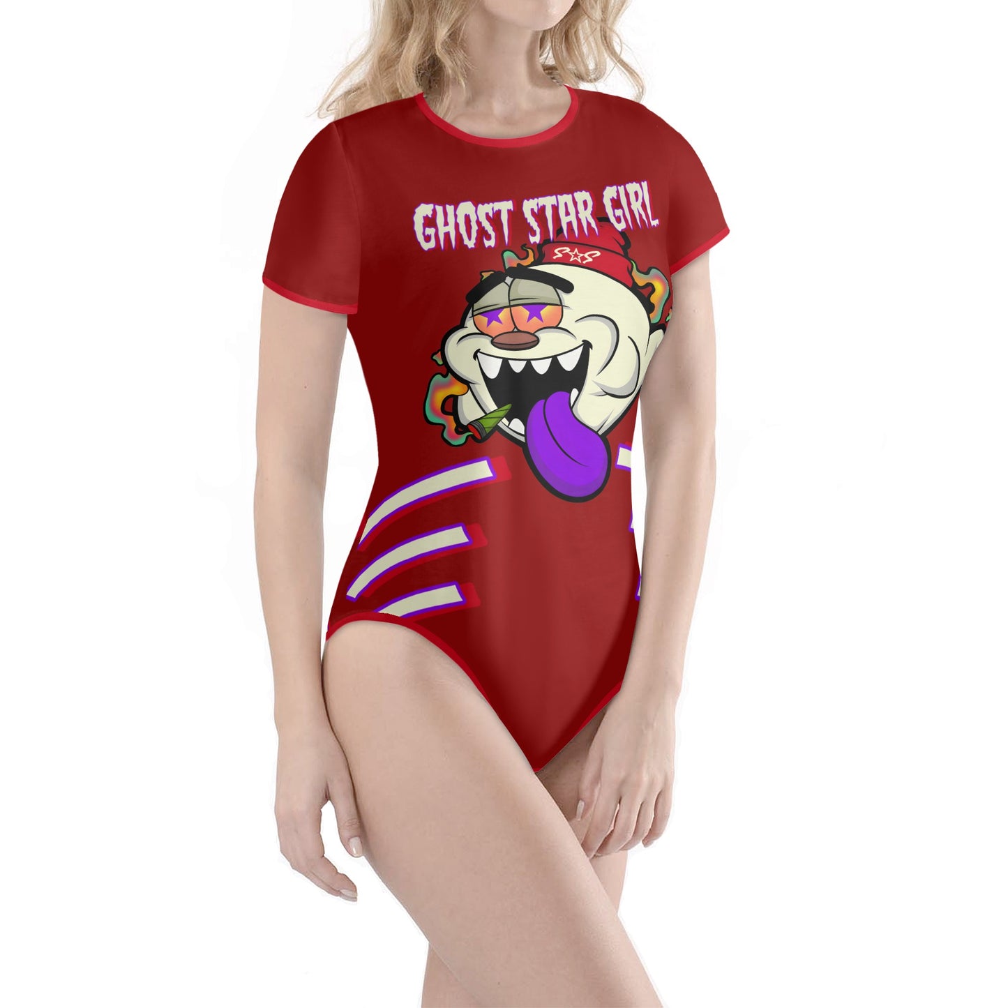 G.S.G Ghost Star Girl Maroon Edition Womens Soft Short Sleeve Bodysuit