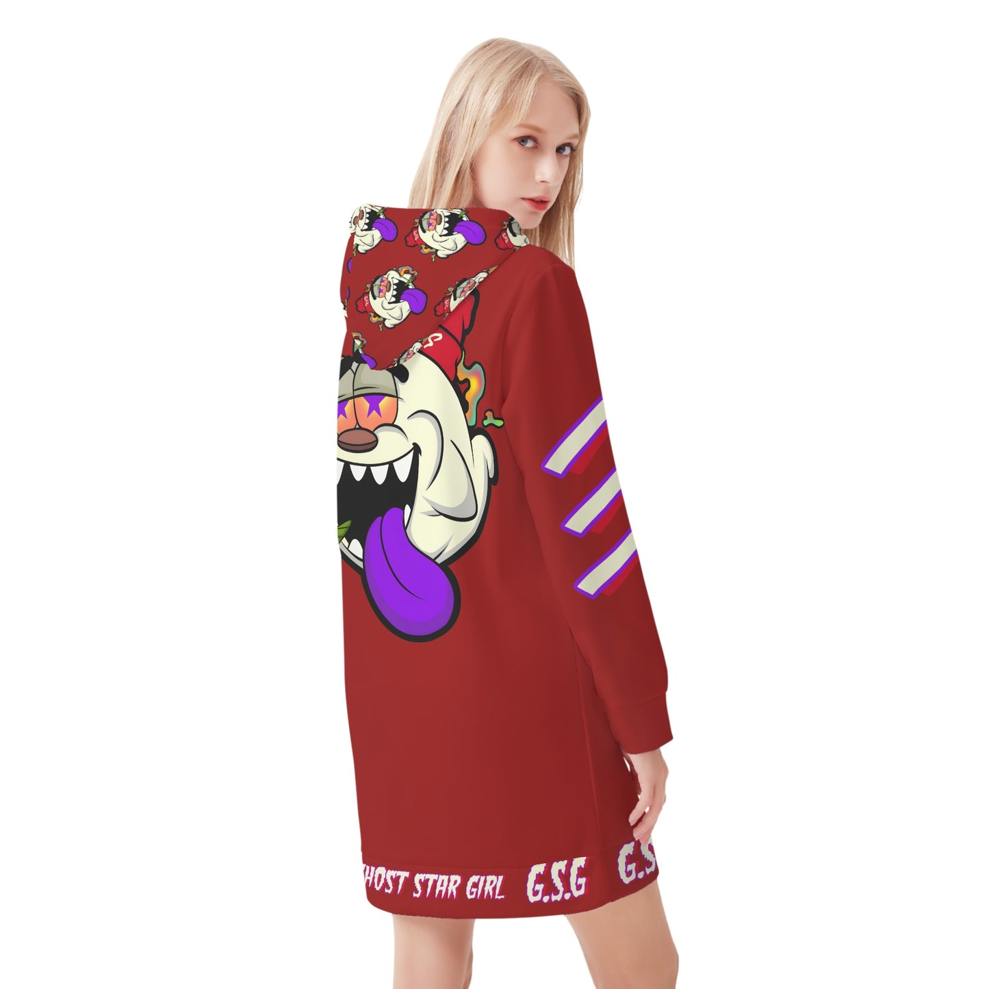 G.S.G Ghost Star Girl Womens Maroon Hoodie Dress