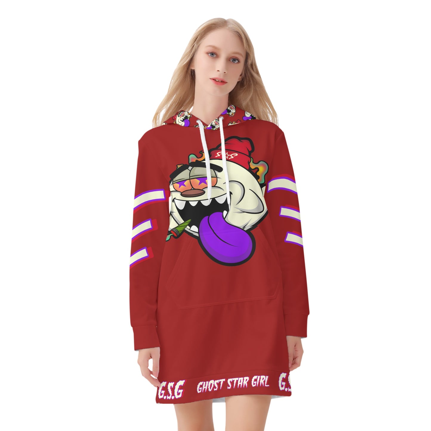 G.S.G Ghost Star Girl Womens Maroon Hoodie Dress