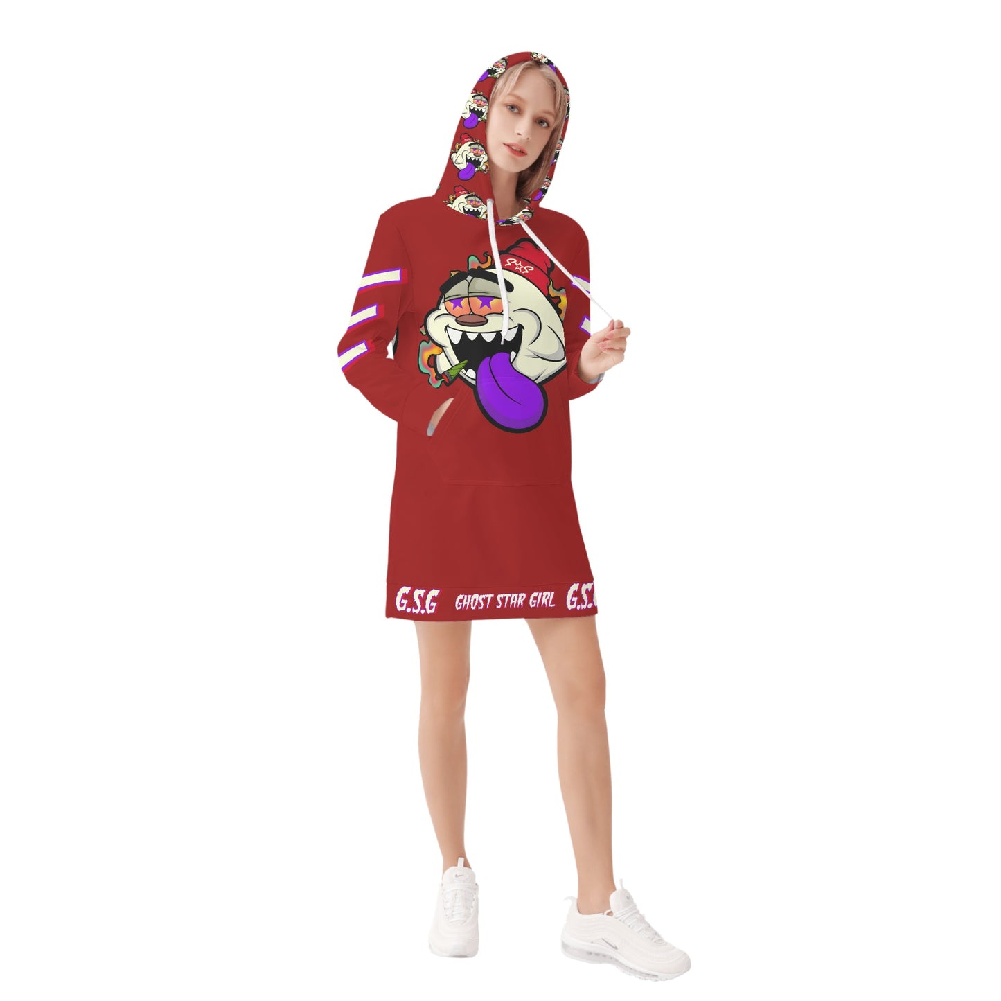 G.S.G Ghost Star Girl Womens Maroon Hoodie Dress