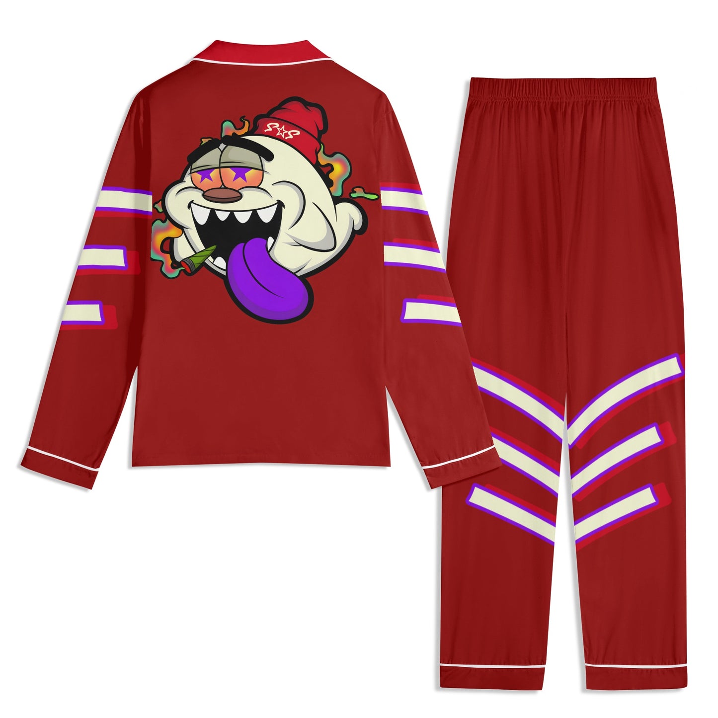 G.S.G Ghost Star Ghouls Unisex Maroon Long Sleeve Adult Nightwear Pajama Set