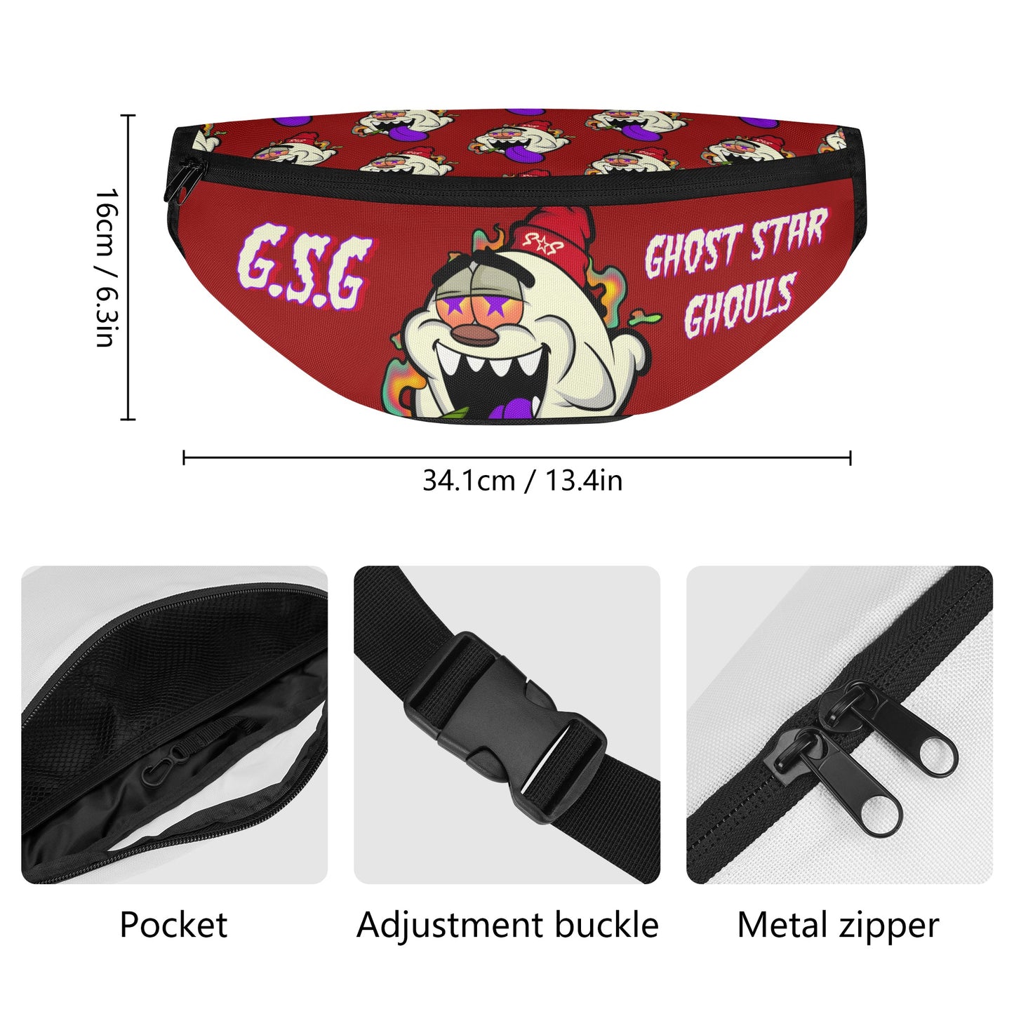 G.S.G Ghost Star Ghouls Maroon Fanny Pack