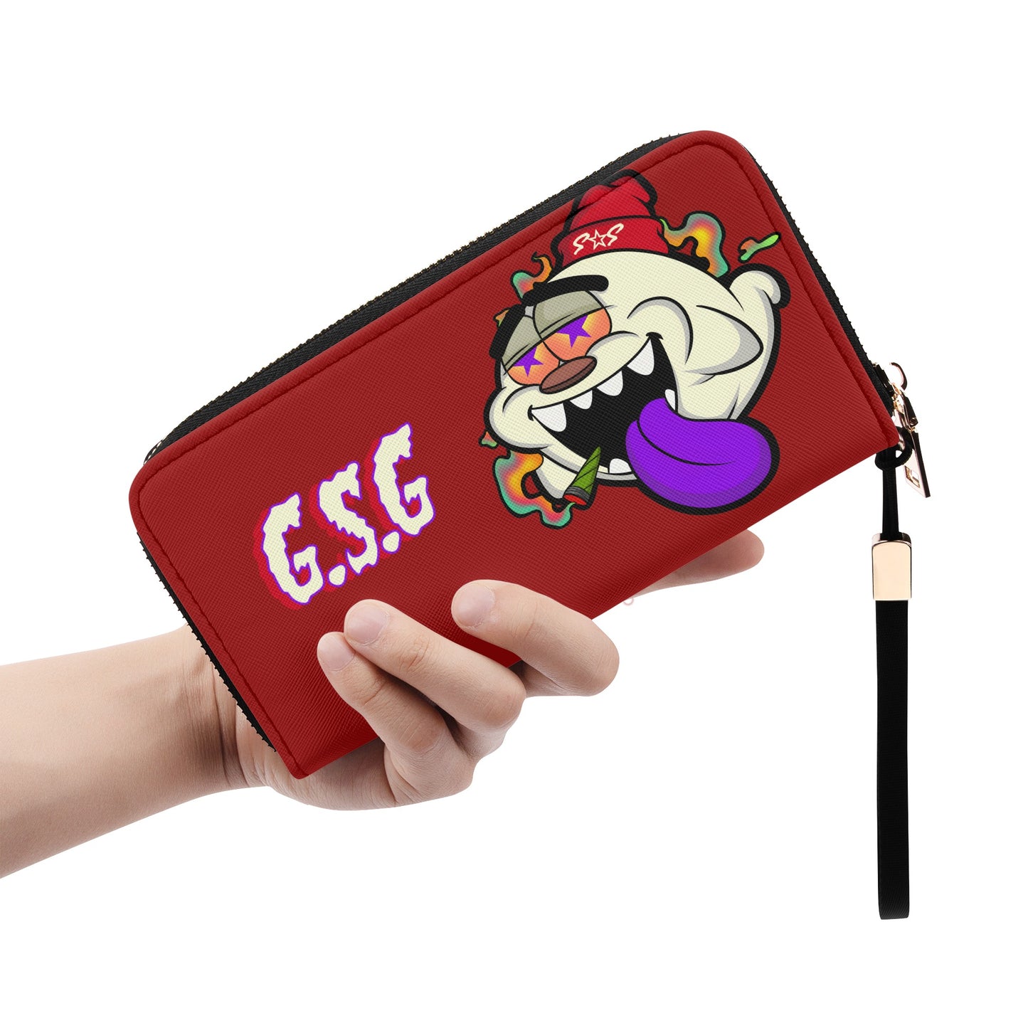 G.S.G Ghost Star Girl Maroon Leather Zipper Wristlet Wallet