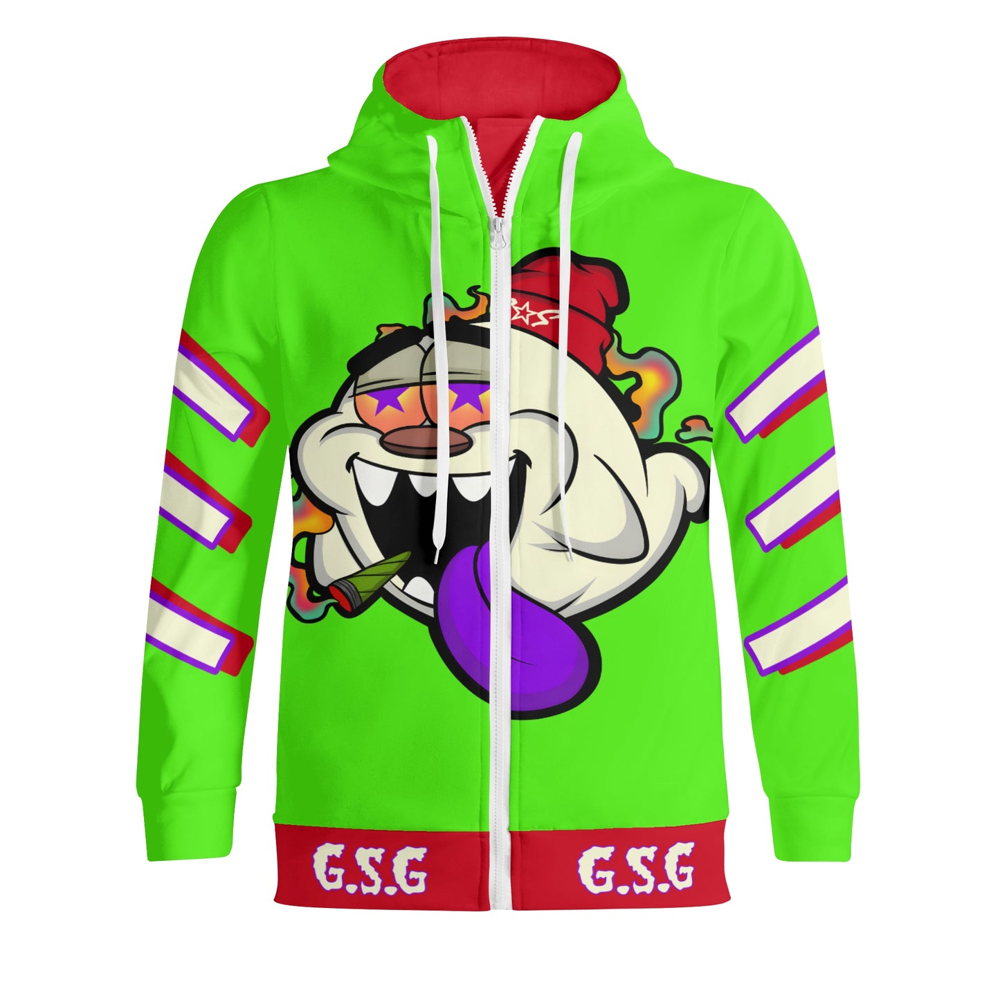 G.S.G Ghost Star Ghouls S.O.S Ghost Edition  Goo Green Adult Full Zip Turtleneck Hoodie Streetwear