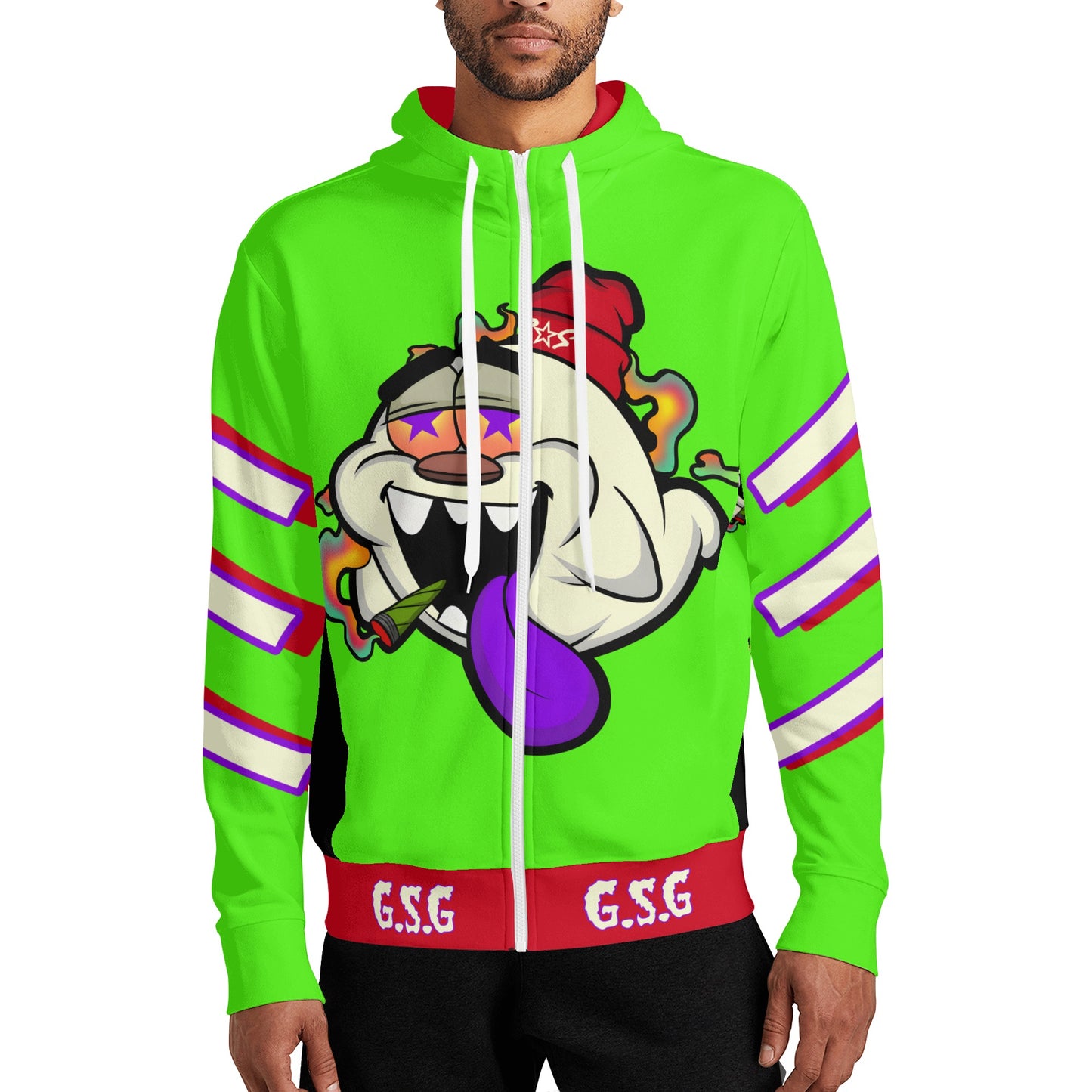 G.S.G Ghost Star Ghouls S.O.S Ghost Edition  Goo Green Adult Full Zip Turtleneck Hoodie Streetwear