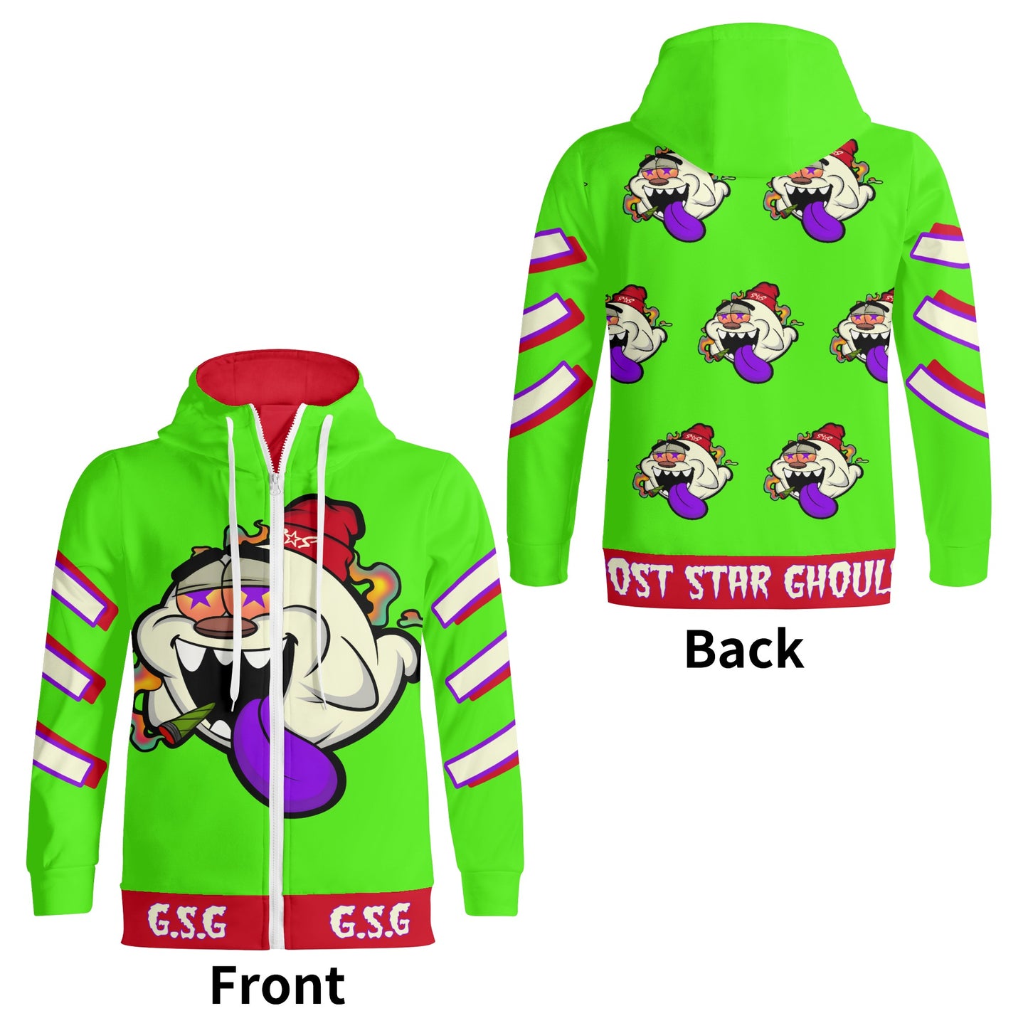 G.S.G Ghost Star Ghouls S.O.S Ghost Edition  Goo Green Adult Full Zip Turtleneck Hoodie Streetwear