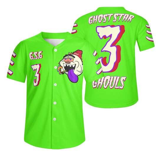 G.S.G Ghost Star Ghouls Mens Goo Green Short Sleeve Baseball Jersey