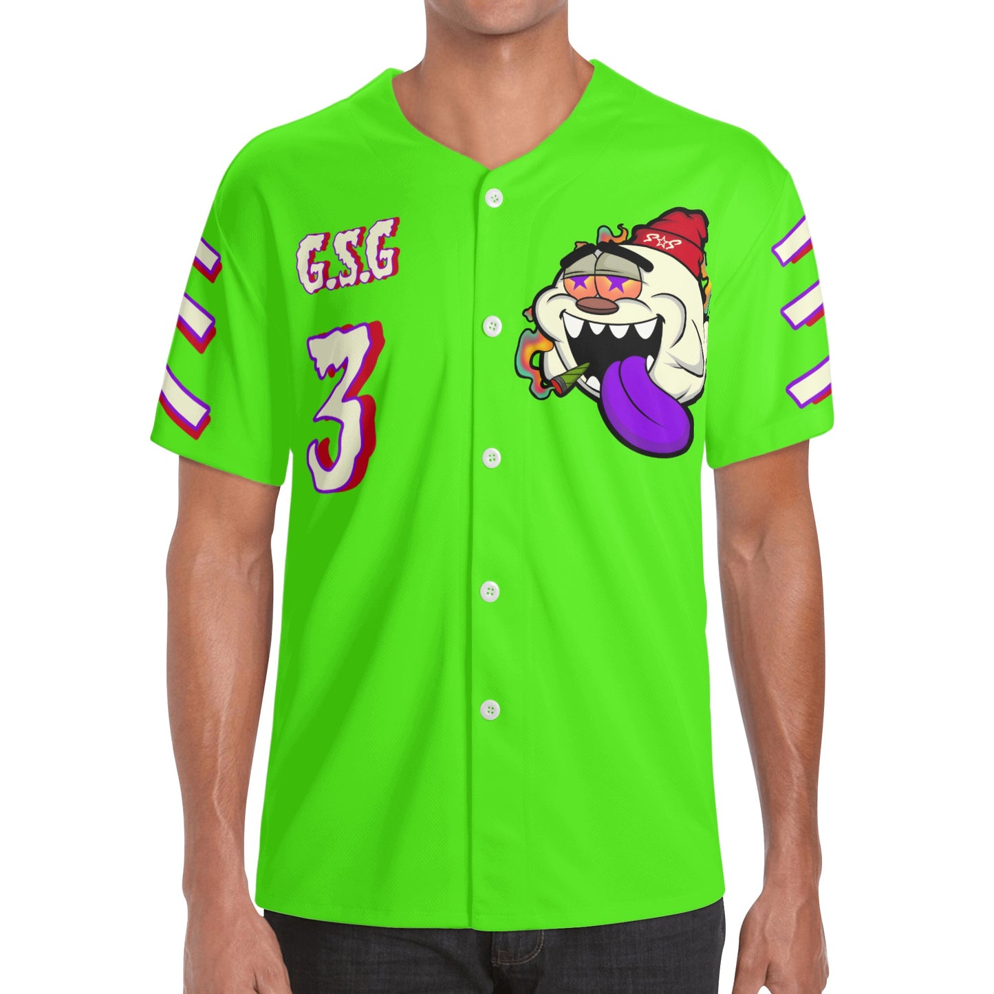 G.S.G Ghost Star Ghouls Mens Goo Green Short Sleeve Baseball Jersey