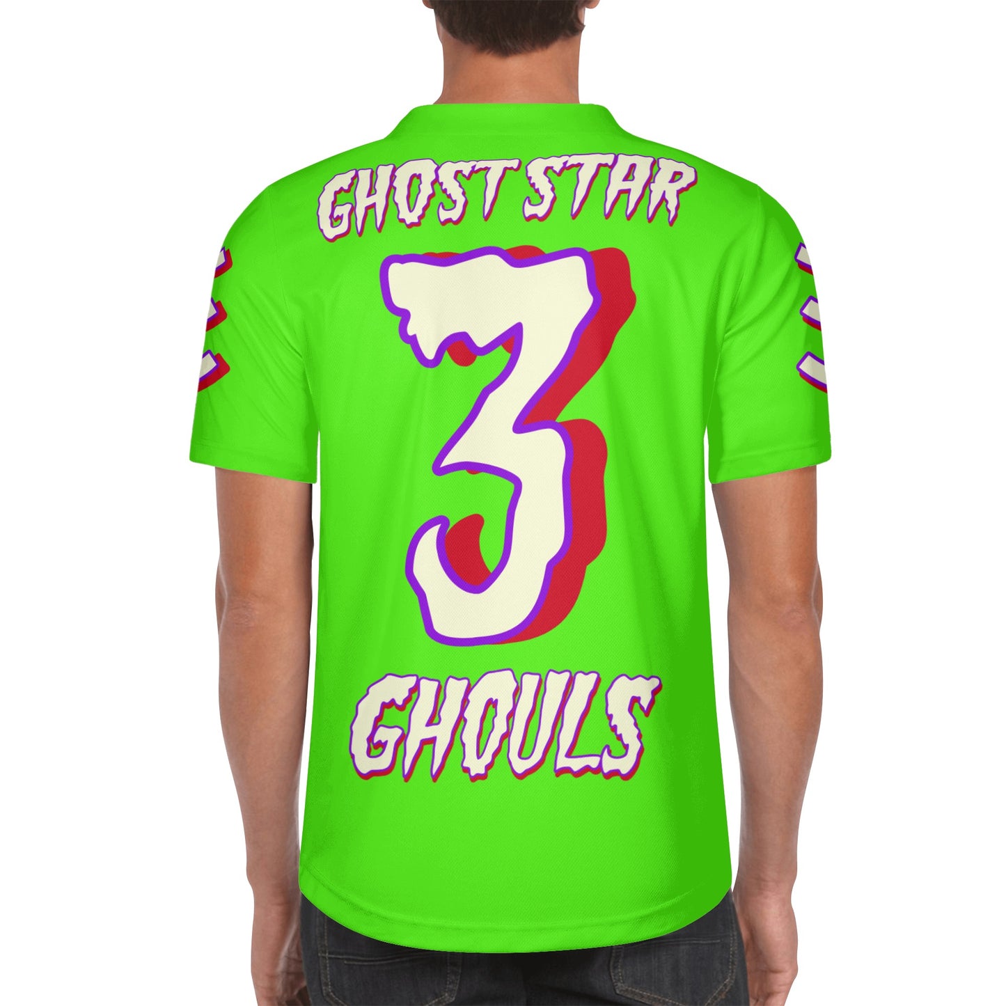 G.S.G Ghost Star Ghouls Mens Goo Green Short Sleeve Baseball Jersey