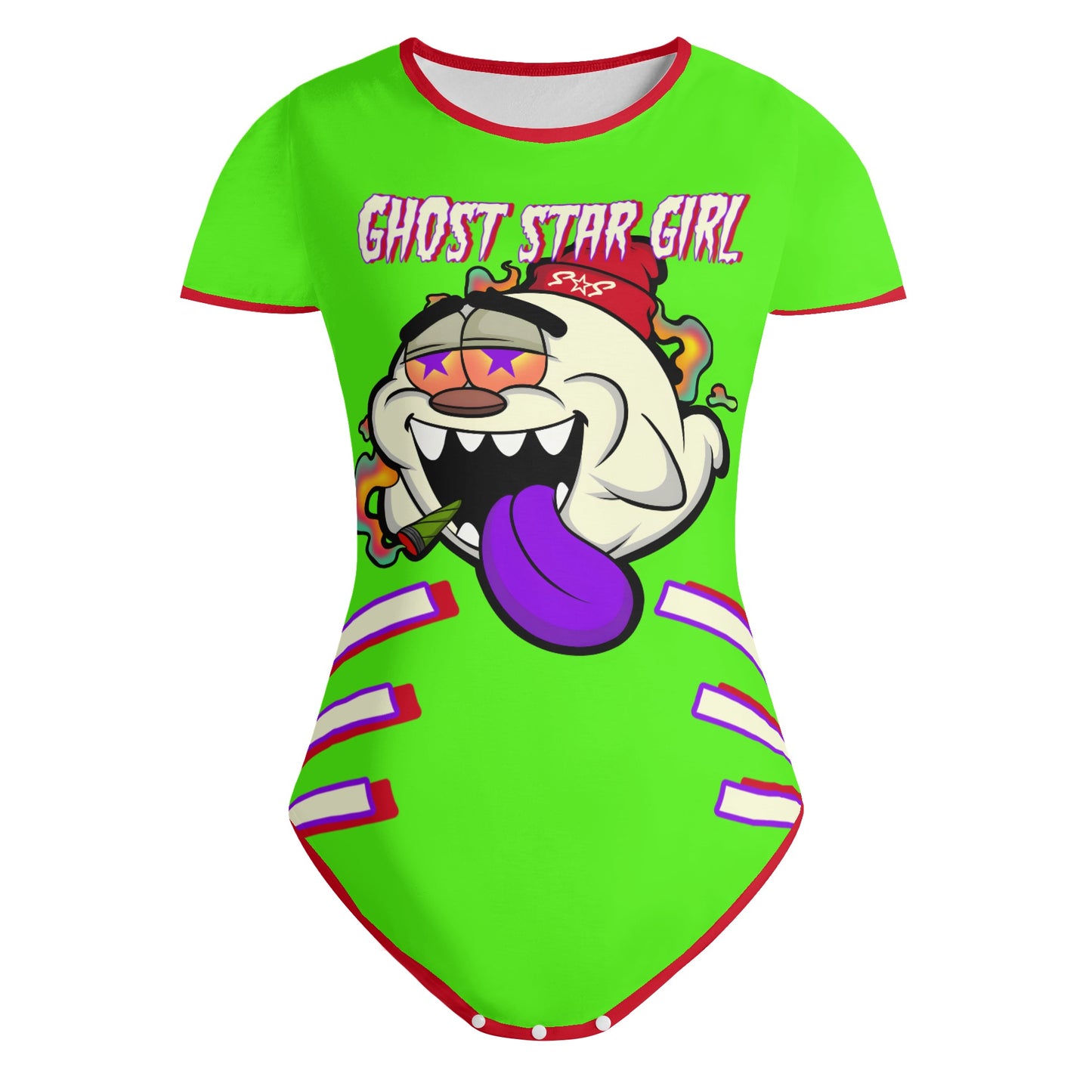 G.S.G Ghost Star Girl GooGreen/Maroon Edition Womens Soft Short Sleeve Bodysuit