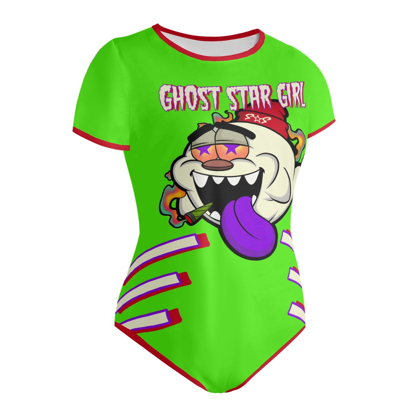 G.S.G Ghost Star Girl GooGreen/Maroon Edition Womens Soft Short Sleeve Bodysuit