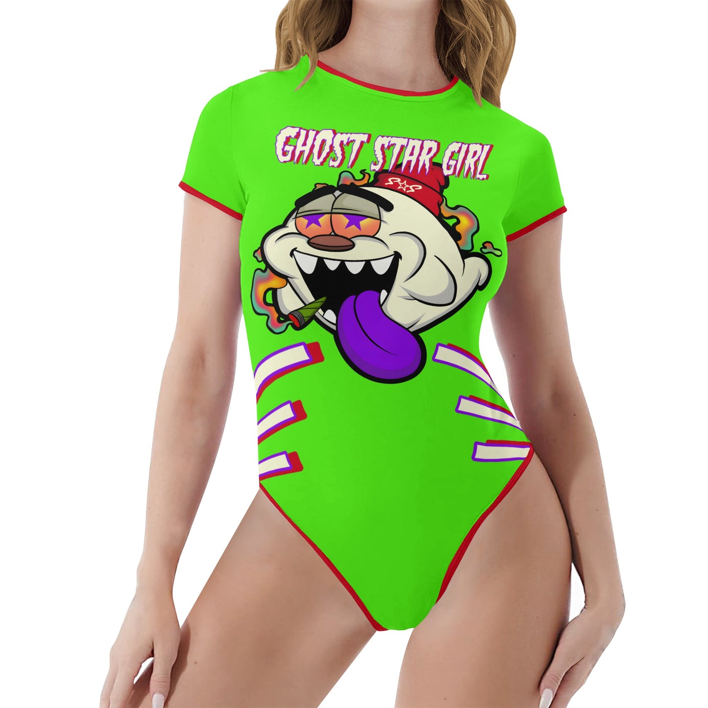 G.S.G Ghost Star Girl GooGreen/Maroon Edition Womens Soft Short Sleeve Bodysuit