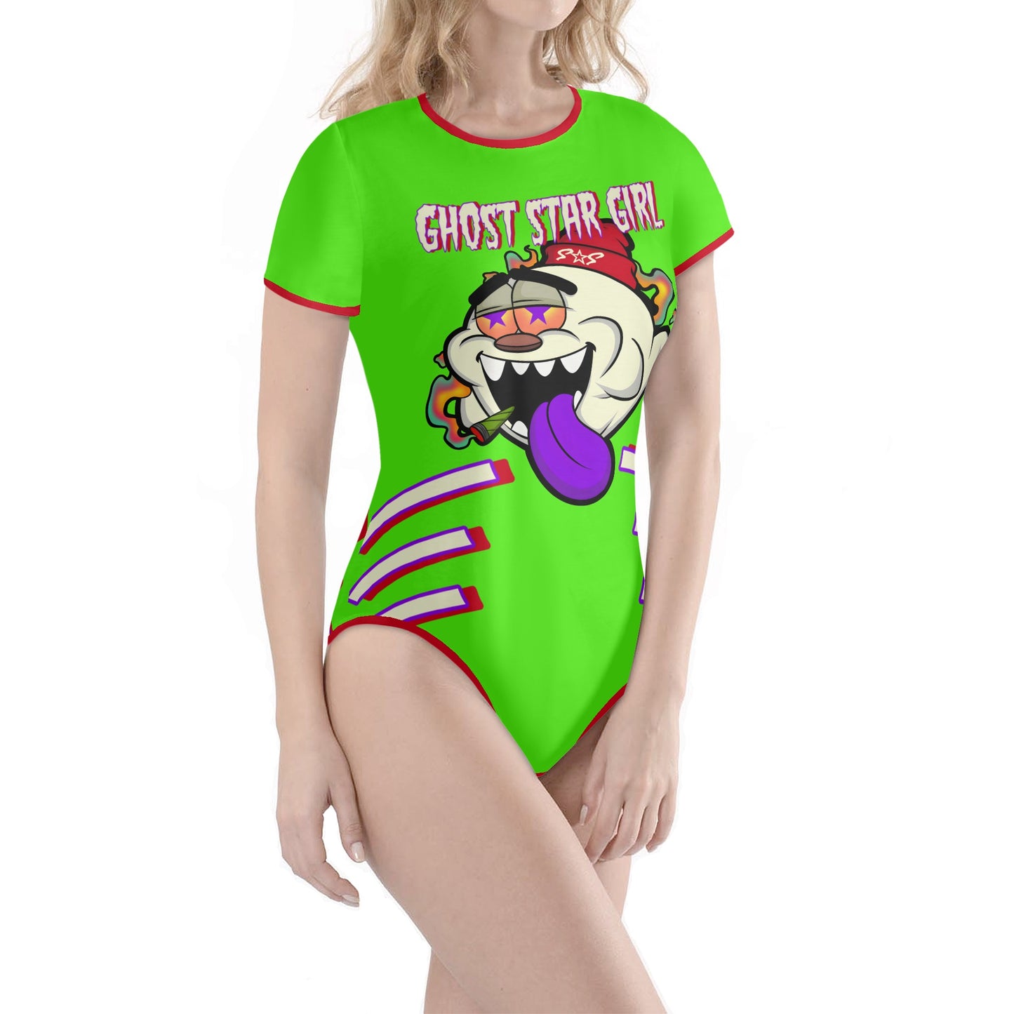 G.S.G Ghost Star Girl GooGreen/Maroon Edition Womens Soft Short Sleeve Bodysuit