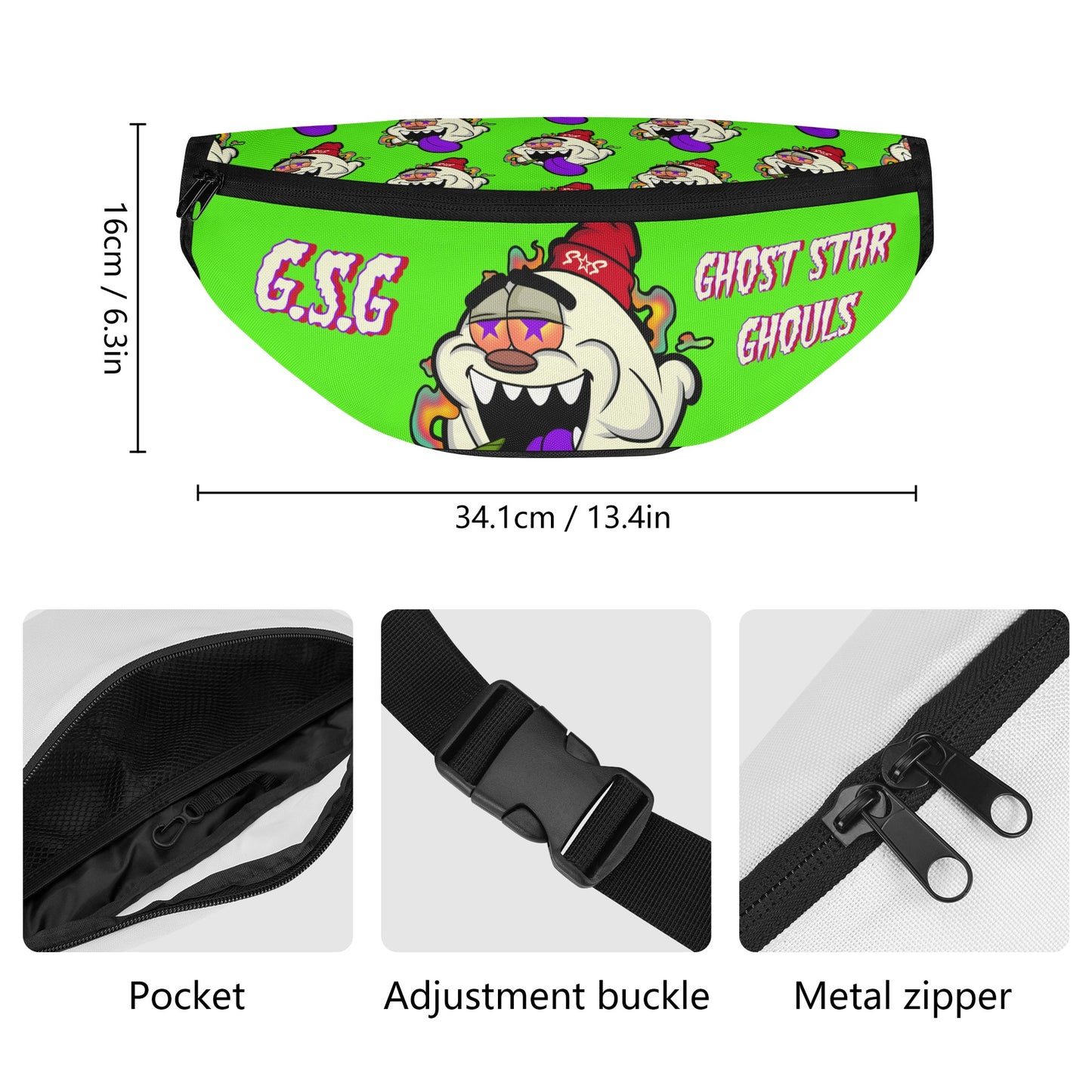 G.S.G Ghost Star Ghouls Goo Green Fanny Pack