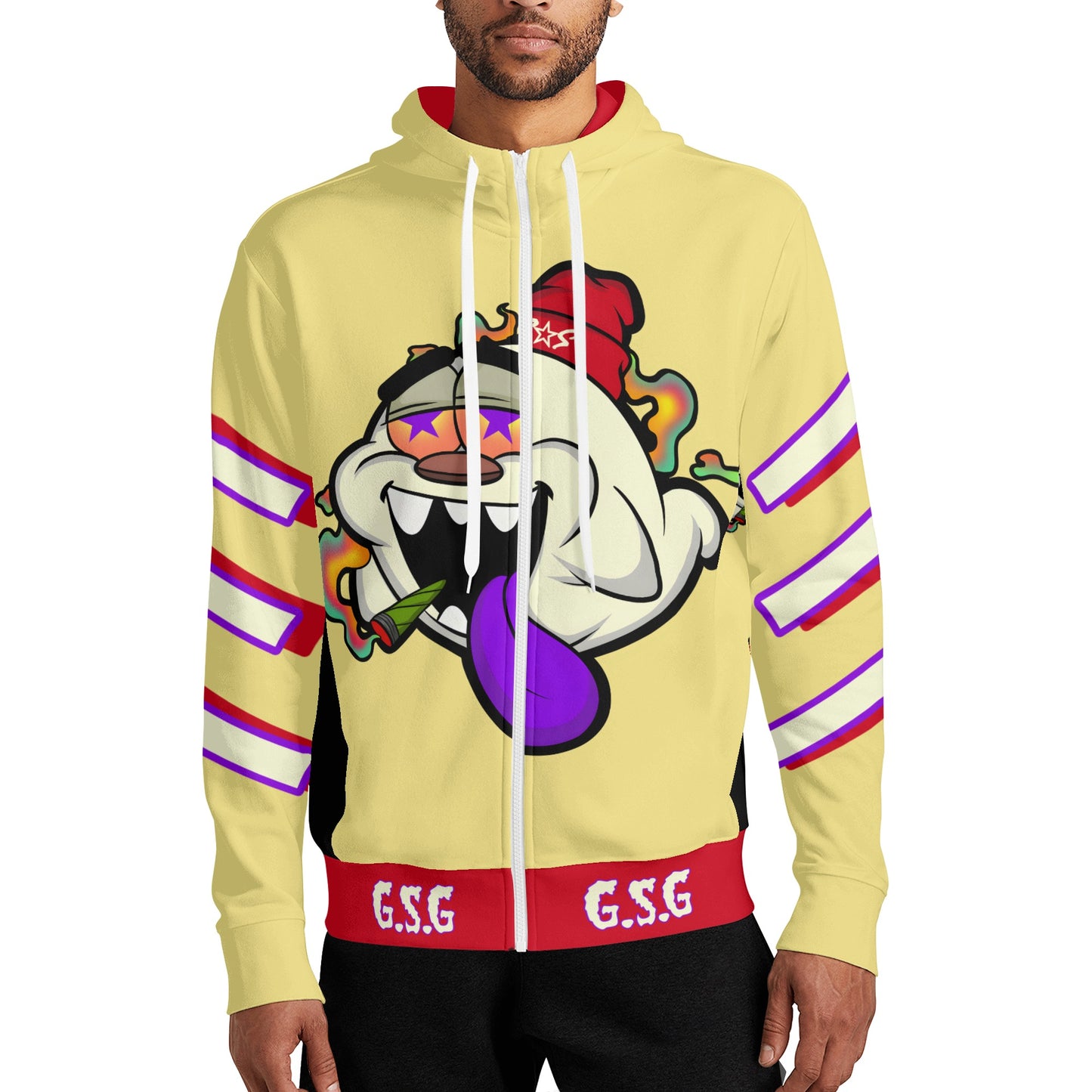 G.S.G Ghost Star Ghouls S.O.S Ghost Edition Tan Adult Full Zip Turtleneck Hoodie Streetwear