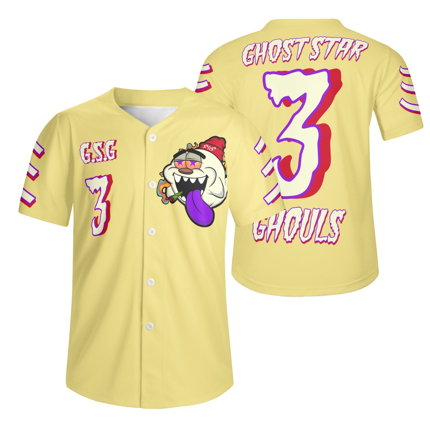 G.S.G Ghost Star Ghouls Mens Tan Short Sleeve Baseball Jersey