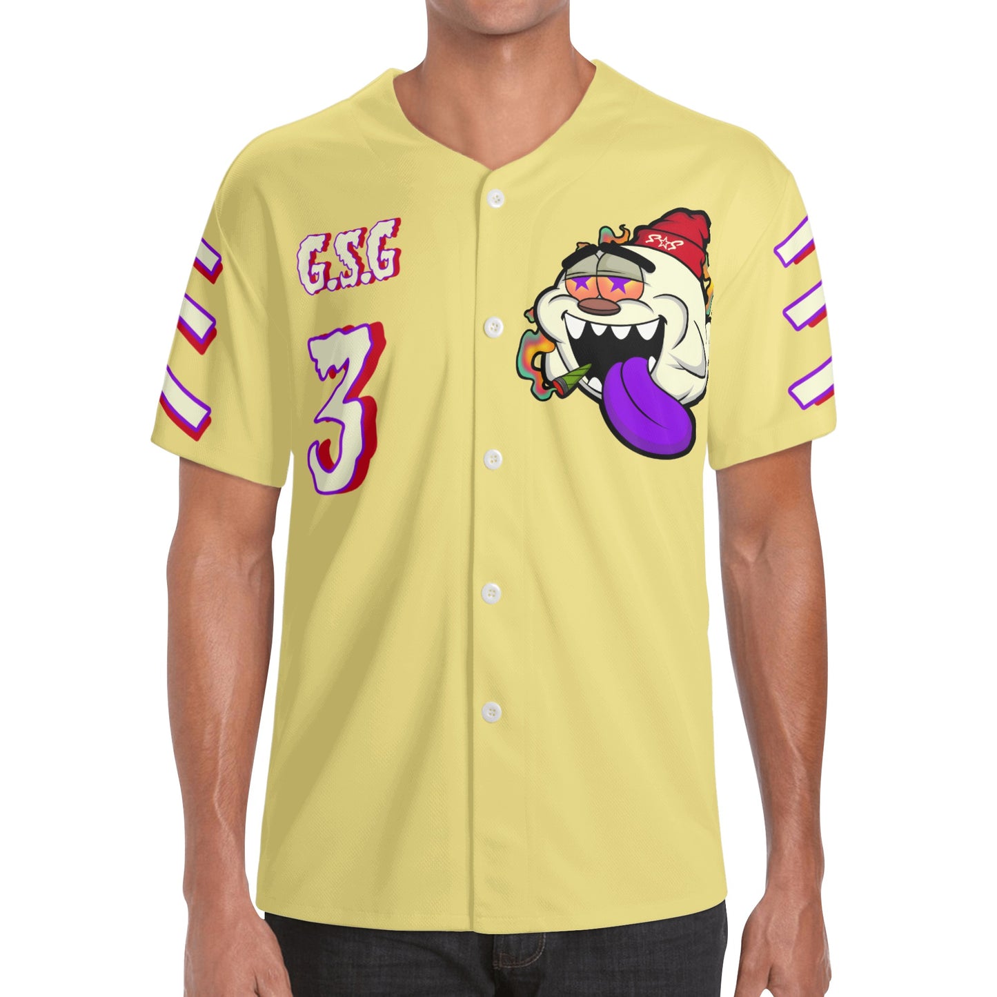 G.S.G Ghost Star Ghouls Mens Tan Short Sleeve Baseball Jersey