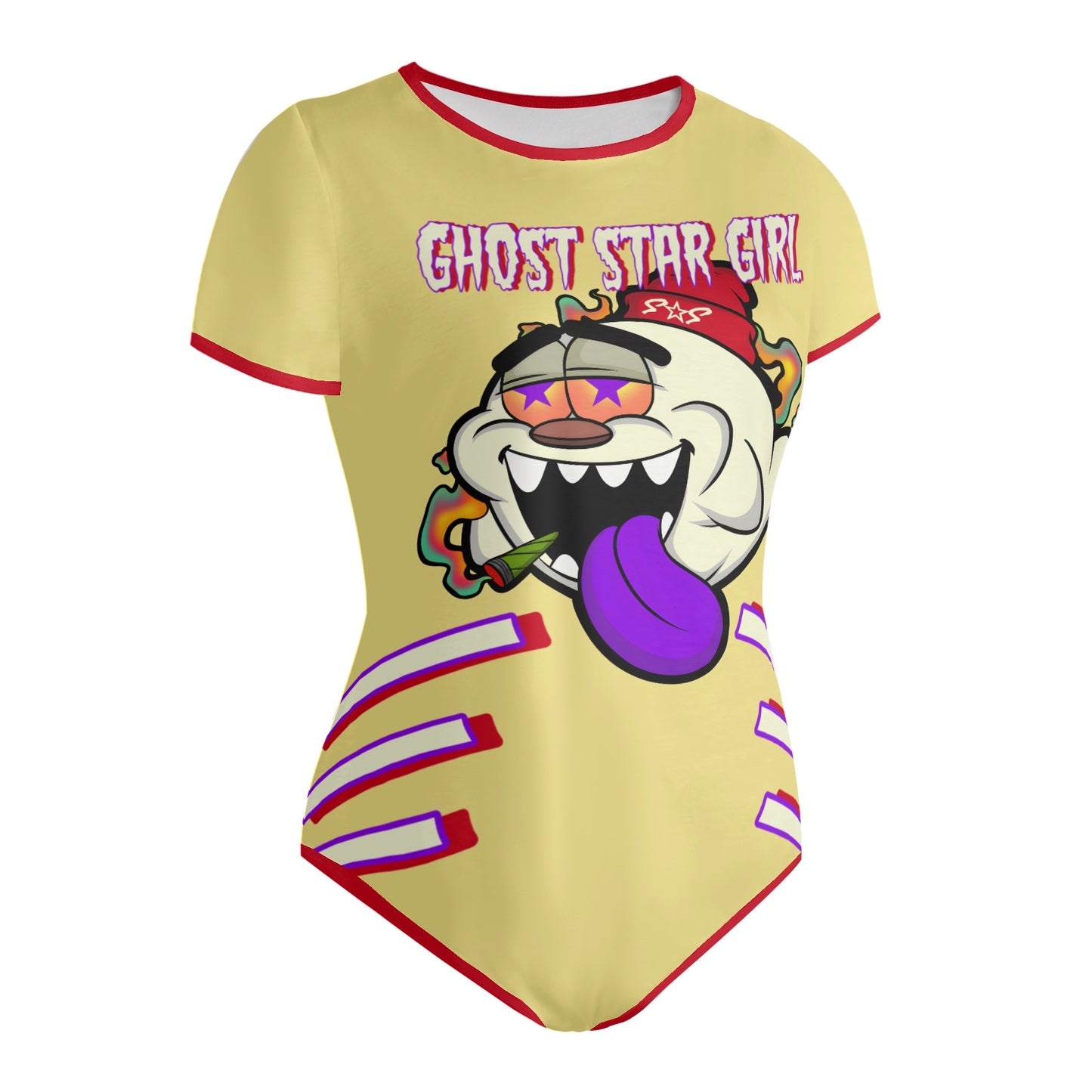 G.S.G Ghost Star Girl Tan/Maroon Edition Womens Soft Short Sleeve Bodysuit