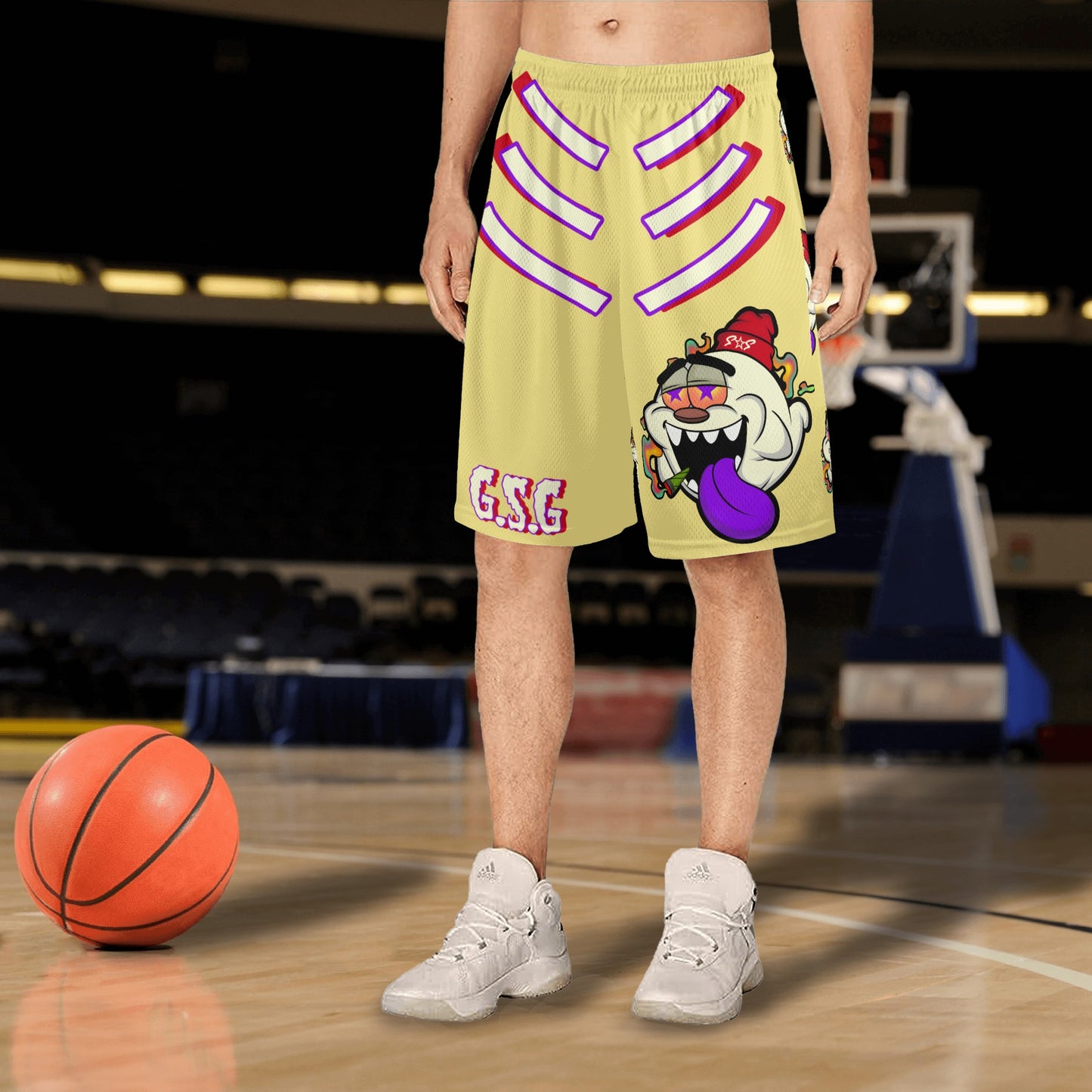 G.S.G Ghost Star Ghouls S.O.S Ghost Edition Mens Tan Basketball Shorts