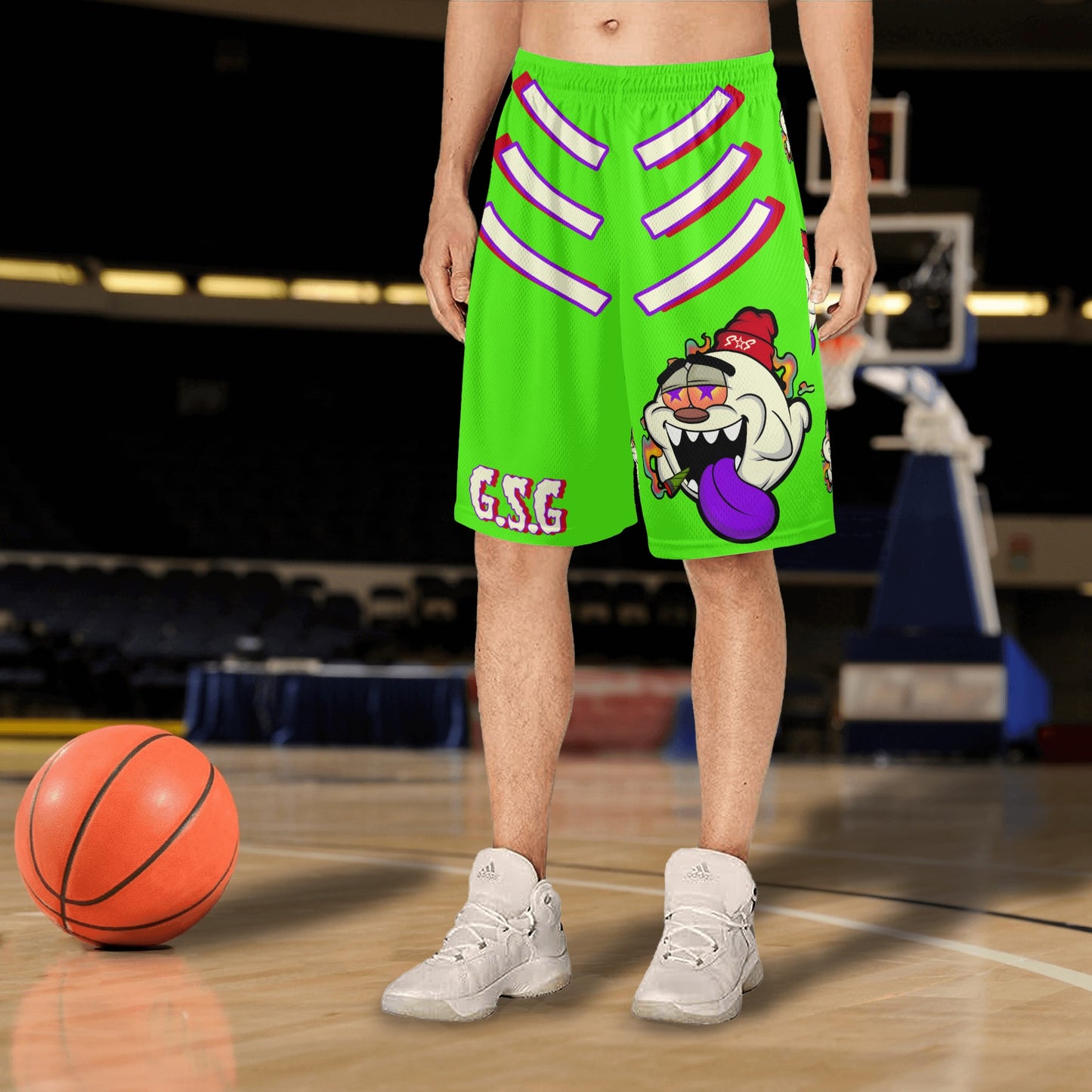 G.S.G Ghost Star Ghouls S.O.S Ghost Edition Mens Goo Green Basketball Shorts