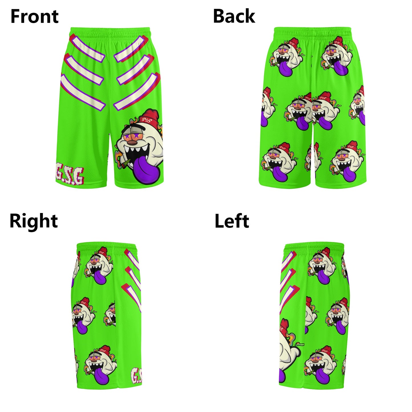 G.S.G Ghost Star Ghouls S.O.S Ghost Edition Mens Goo Green Basketball Shorts