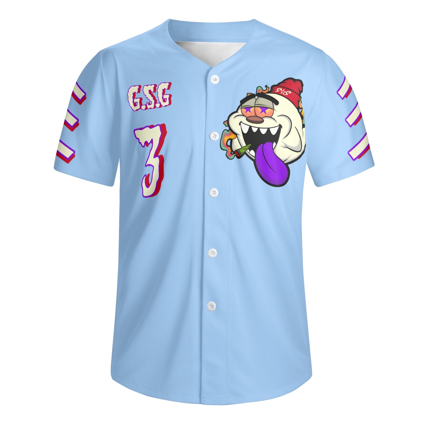 G.S.G Ghost Star Ghouls Mens Sky Blue Short Sleeve Baseball Jersey