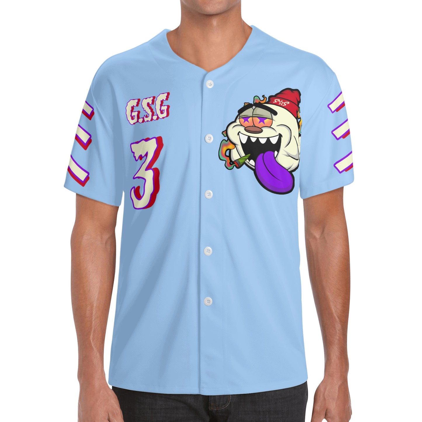 G.S.G Ghost Star Ghouls Mens Sky Blue Short Sleeve Baseball Jersey