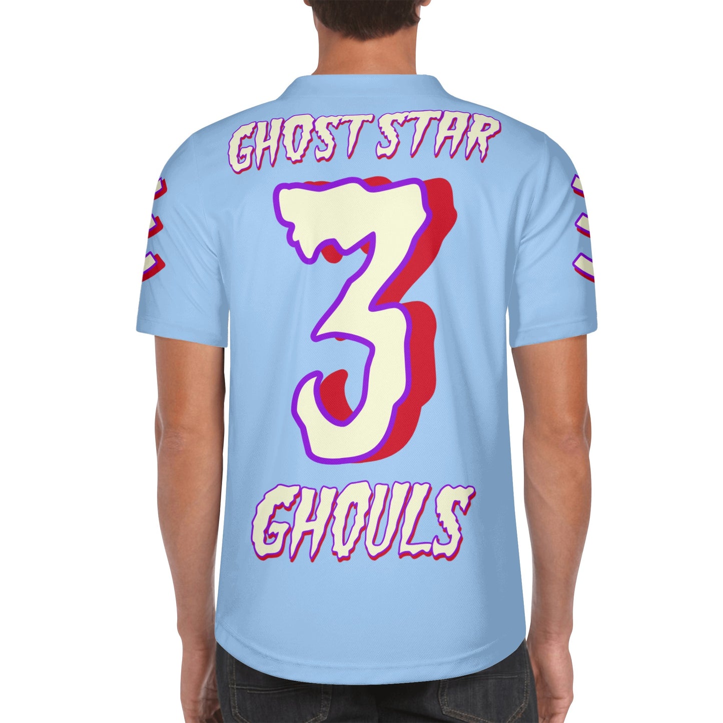 G.S.G Ghost Star Ghouls Mens Sky Blue Short Sleeve Baseball Jersey