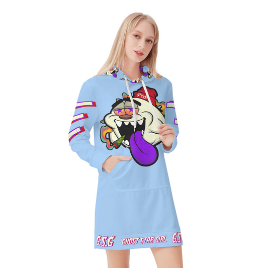 G.S.G Ghost Stat Girl Womens Sky Blue Hoodie Dress