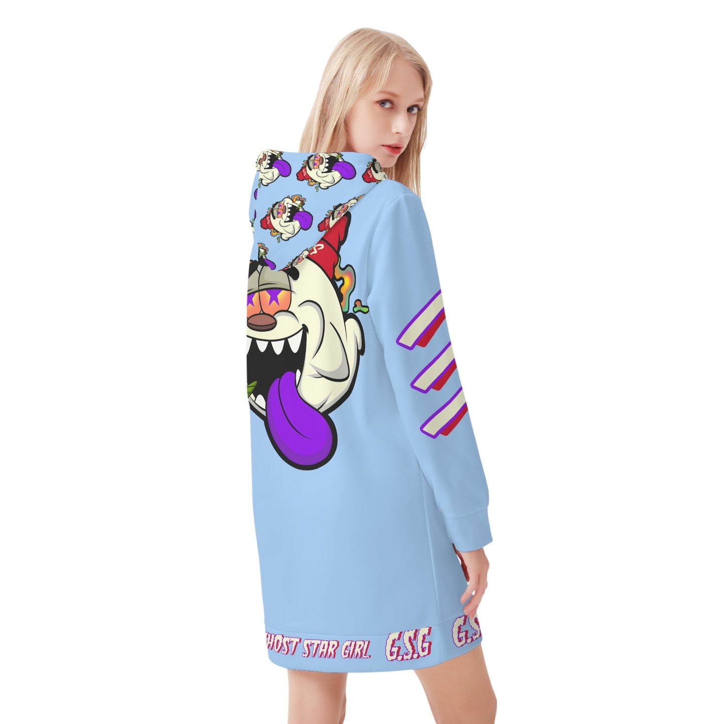 G.S.G Ghost Stat Girl Womens Sky Blue Hoodie Dress