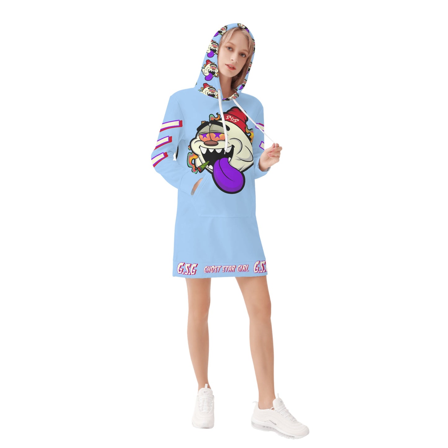 G.S.G Ghost Stat Girl Womens Sky Blue Hoodie Dress