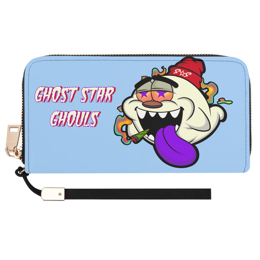 G.S.G Ghost Star Girl Sky Blue Leather Zipper Wristlet Wallet