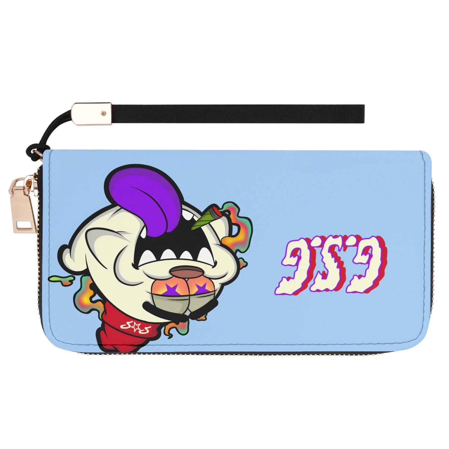 G.S.G Ghost Star Girl Sky Blue Leather Zipper Wristlet Wallet