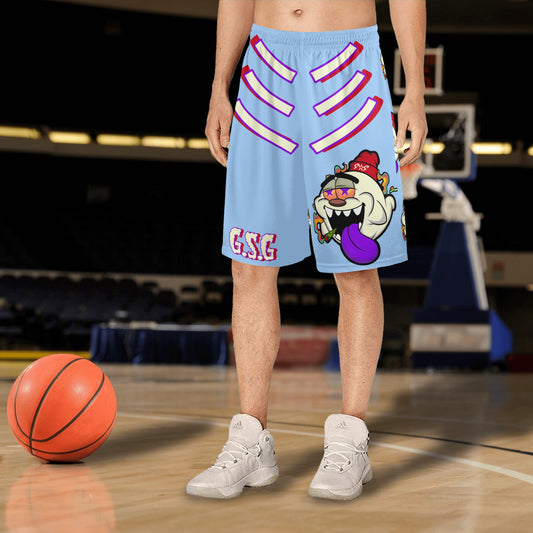 G.S.G Ghost Star Ghouls S.O.S Ghost Edition Mens Sky Blue Basketball Shorts